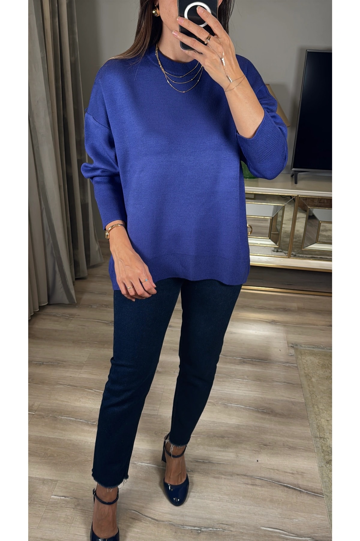 Oversize Bisiklet Yaka Kazak