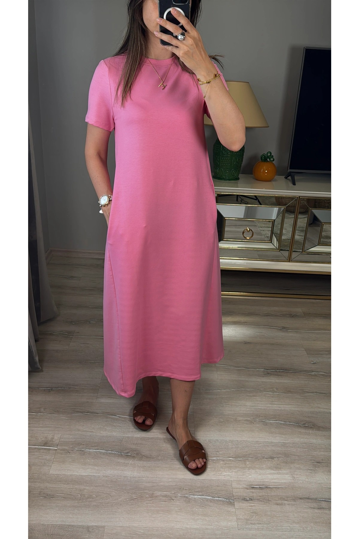 A Kesim Cepli Örme Penye Elbise