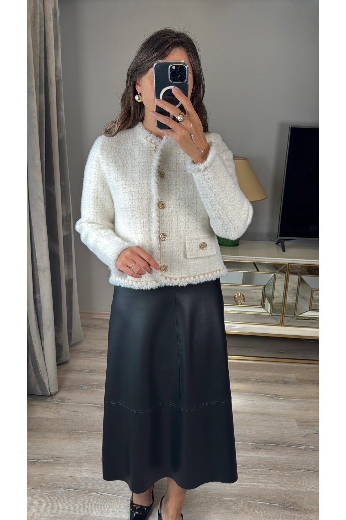 Sim ve Püskül Detaylı Triko Hırka Ceket - Ekru