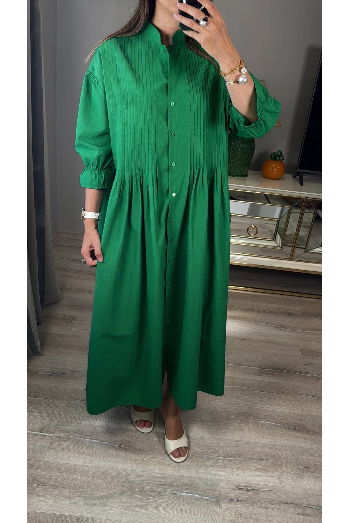 Nervür Detaylı Gömlek Elbise