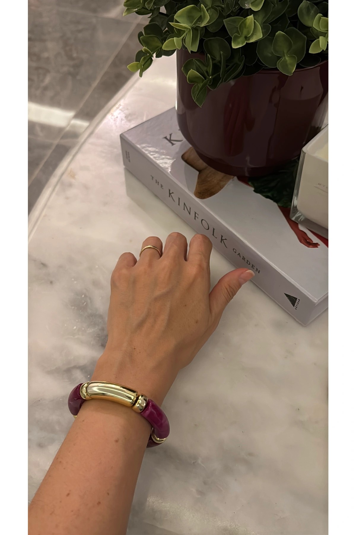 Gold Detaylı Lastikli Bileklik - Menekşe