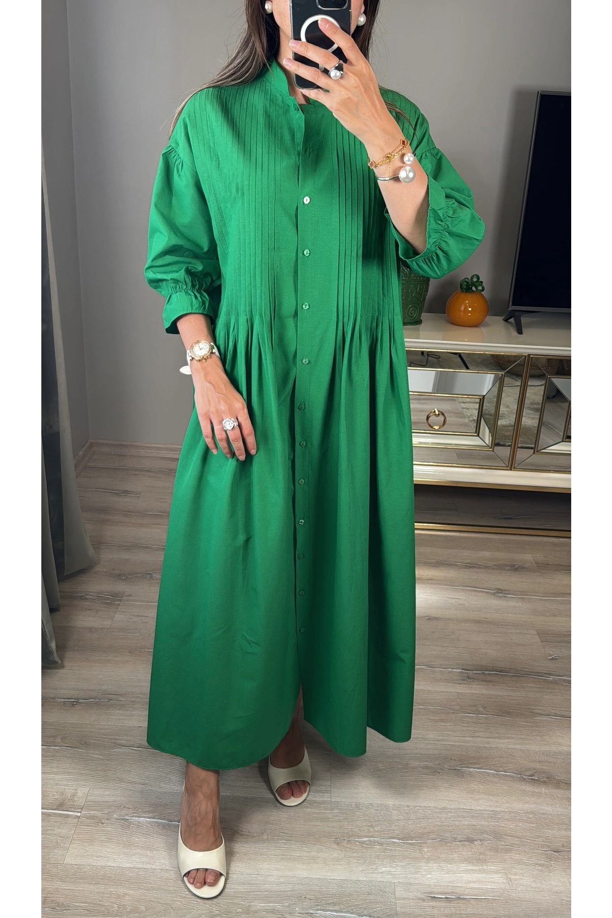 Nervür Detaylı Gömlek Elbise