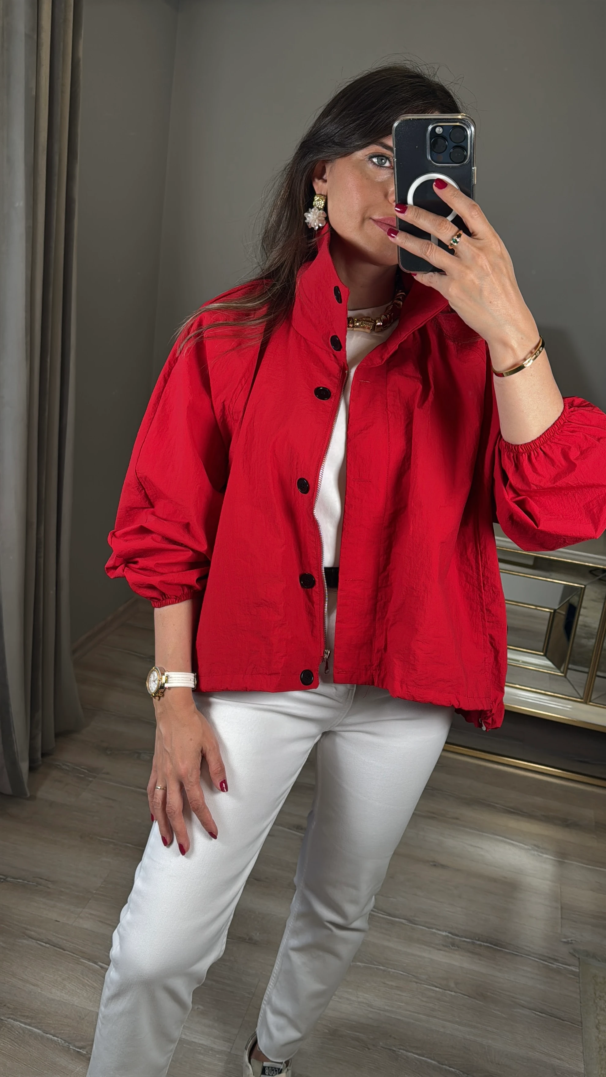 Dik Yaka Oversize Cepli Yağmurluk