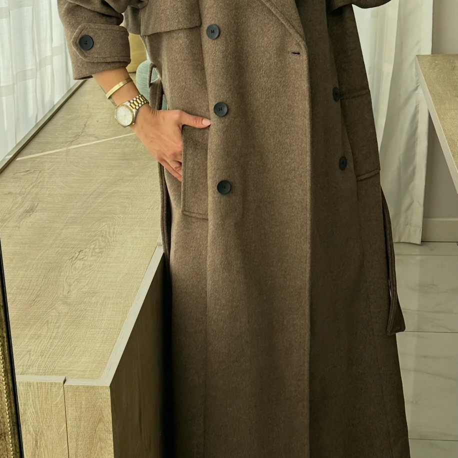 Kahverengi Uzun Kaşe Kaban