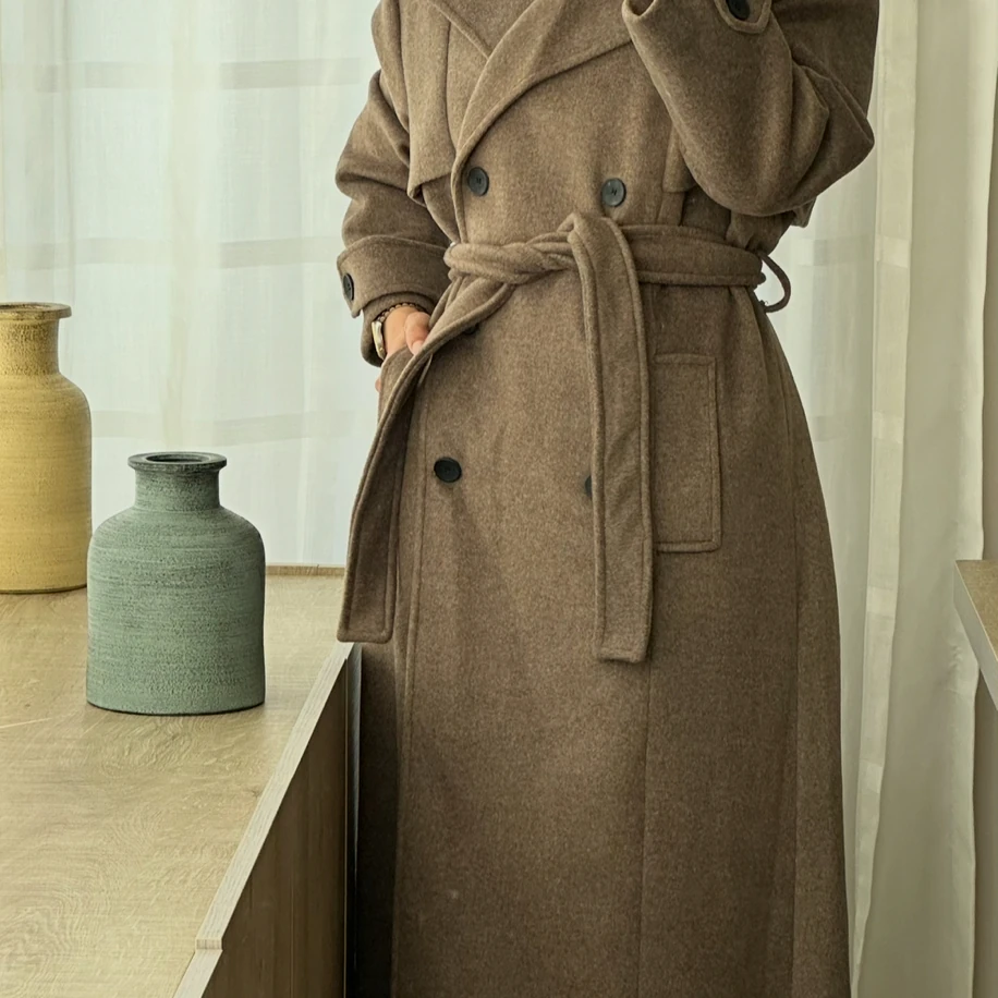 Kahverengi Uzun Kaşe Kaban