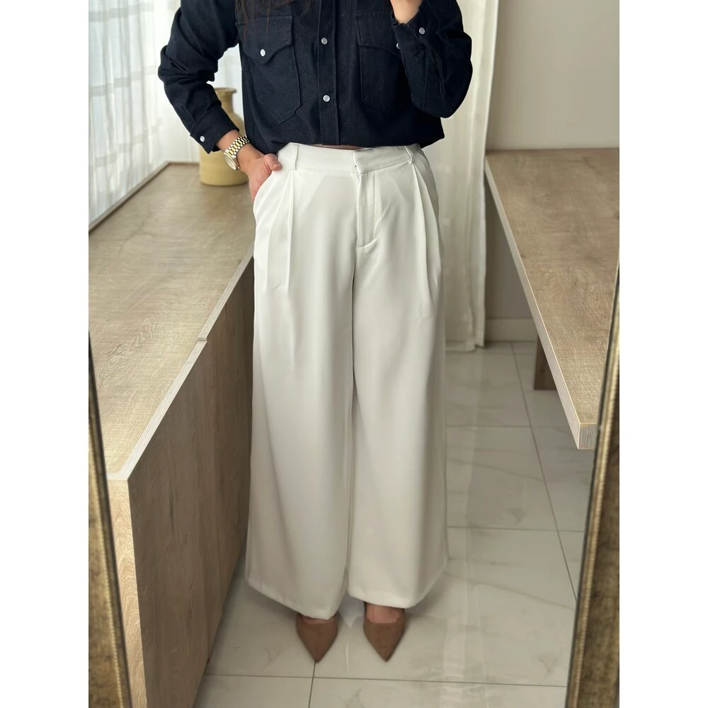 Beyaz Palazzo Pantolon