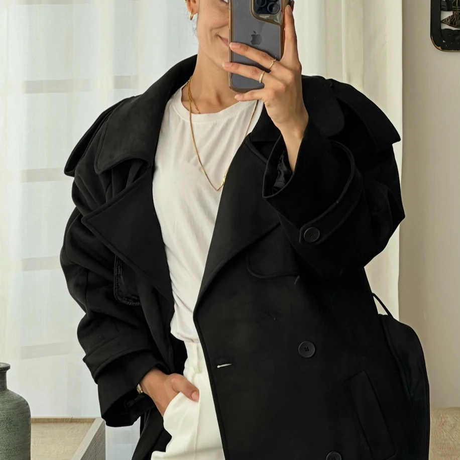 Siyah Uzun Süet Trençkot