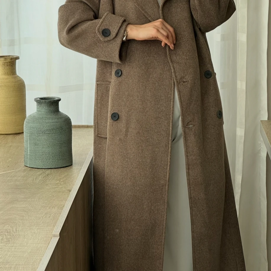 Kahverengi Uzun Kaşe Kaban