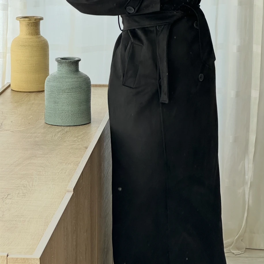 Siyah Uzun Süet Trençkot