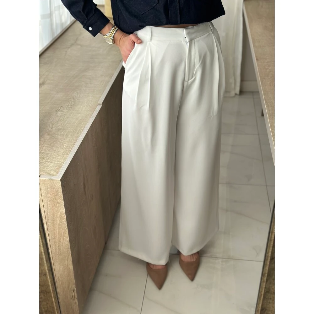 Beyaz Palazzo Pantolon