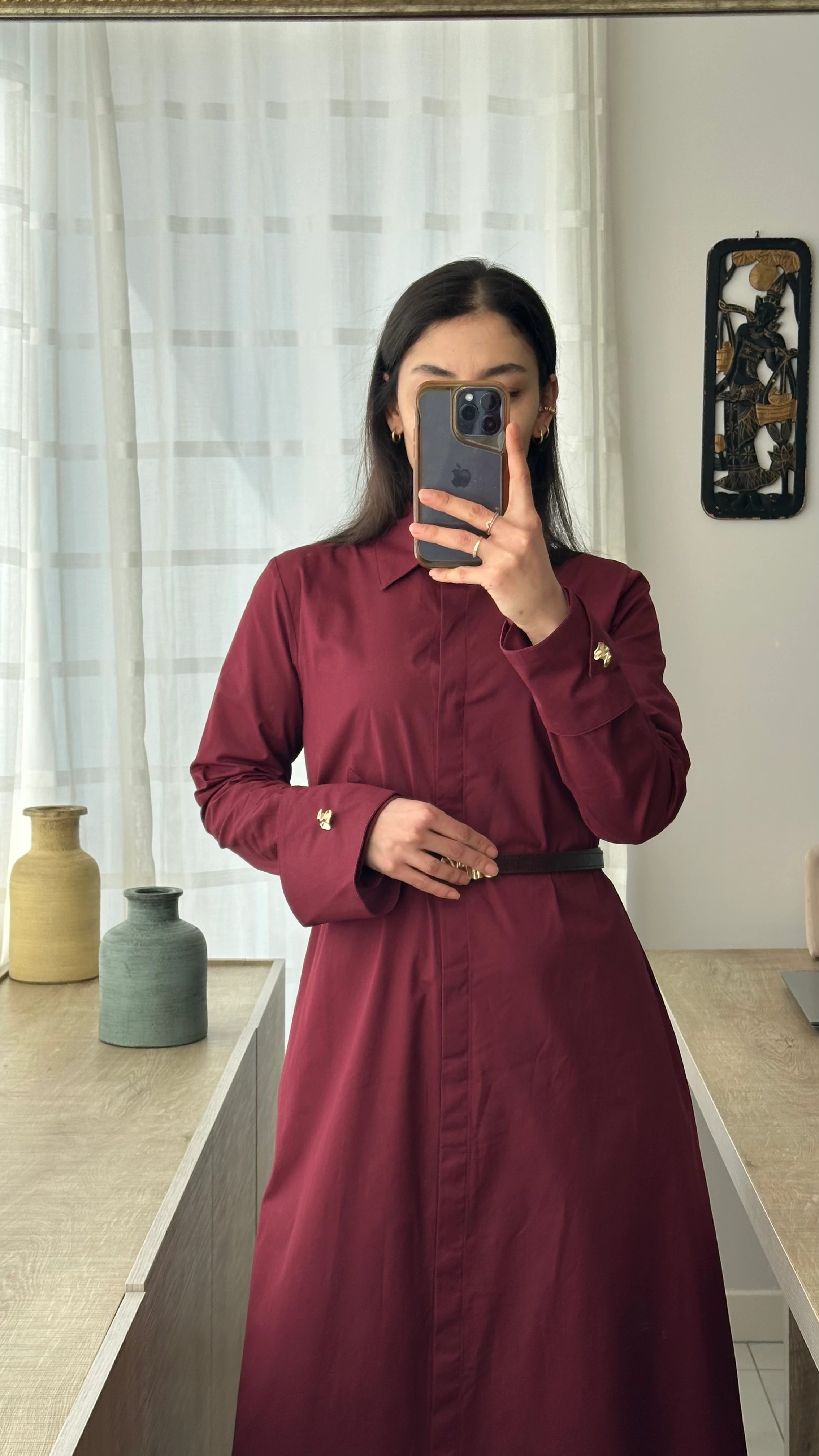 Bordo Kemerli Elbise