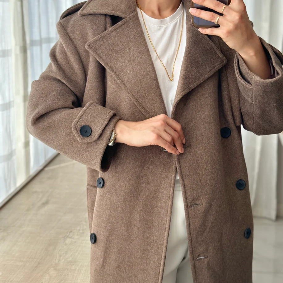 Kahverengi Uzun Kaşe Kaban