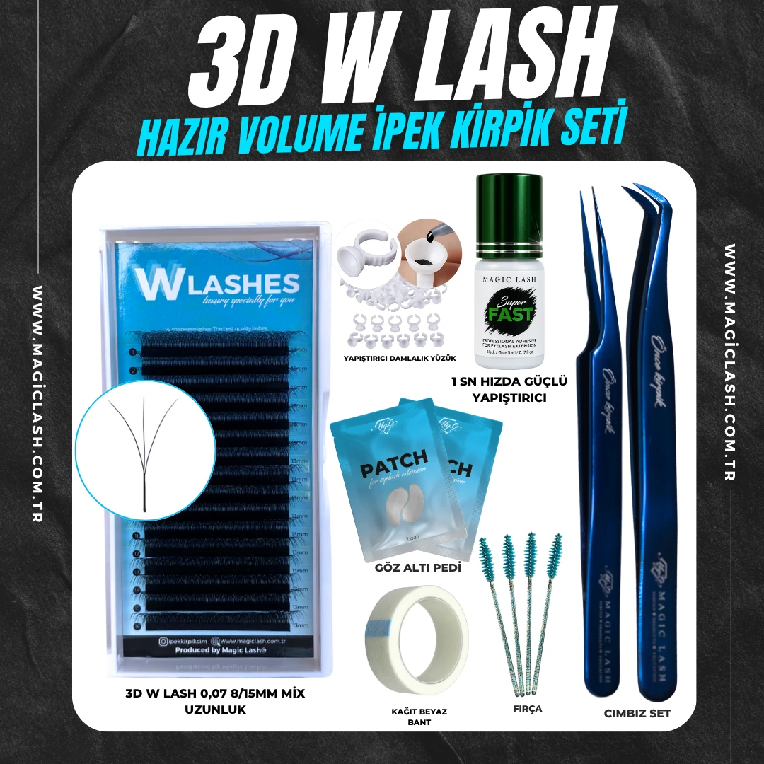 3D W Lash Hazır Demetli Volume İpek Kirpik Mini Başlangıç Seti