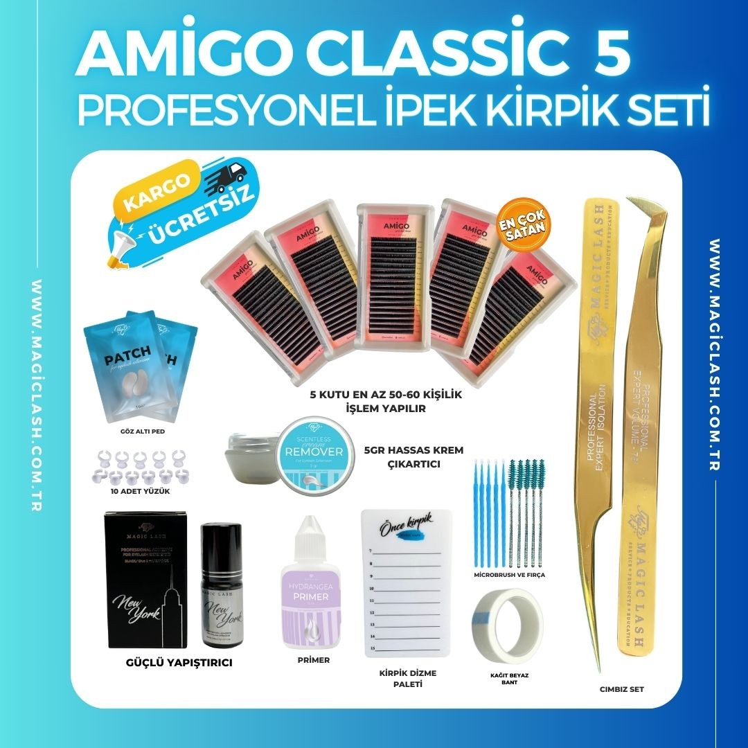 Amigo Classic 5 Kutulu Profesyonel İpek Kirpik Seti