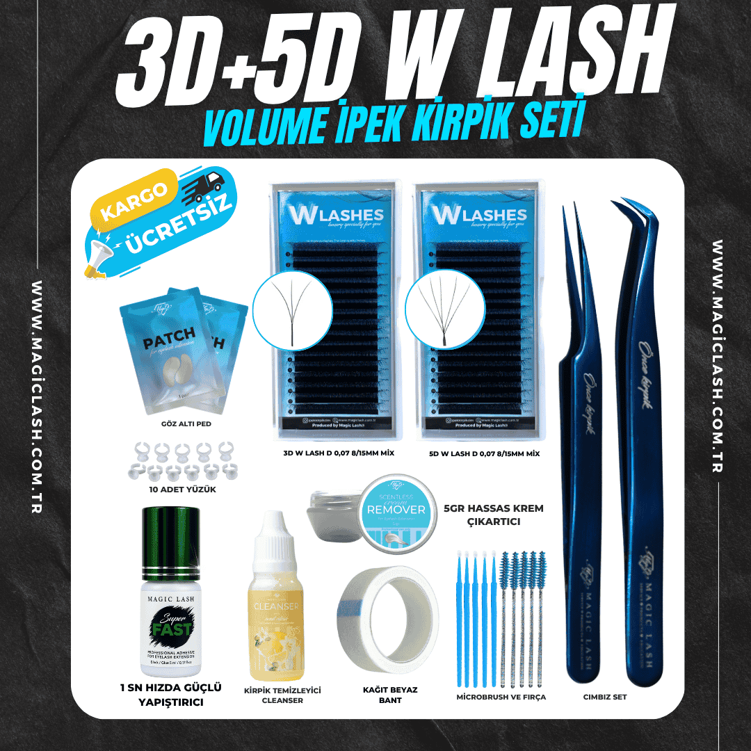 3D + 5D W Lash Volume Profesyonel İpek Kirpik Seti