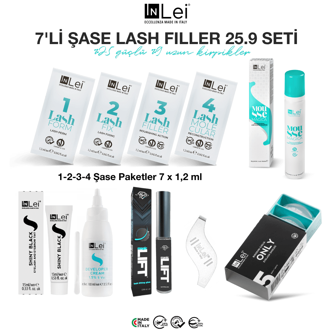 7'li ŞASE LASH FILLER 25.9 Kit Kirpik Dolgusu için Profesyonel Set