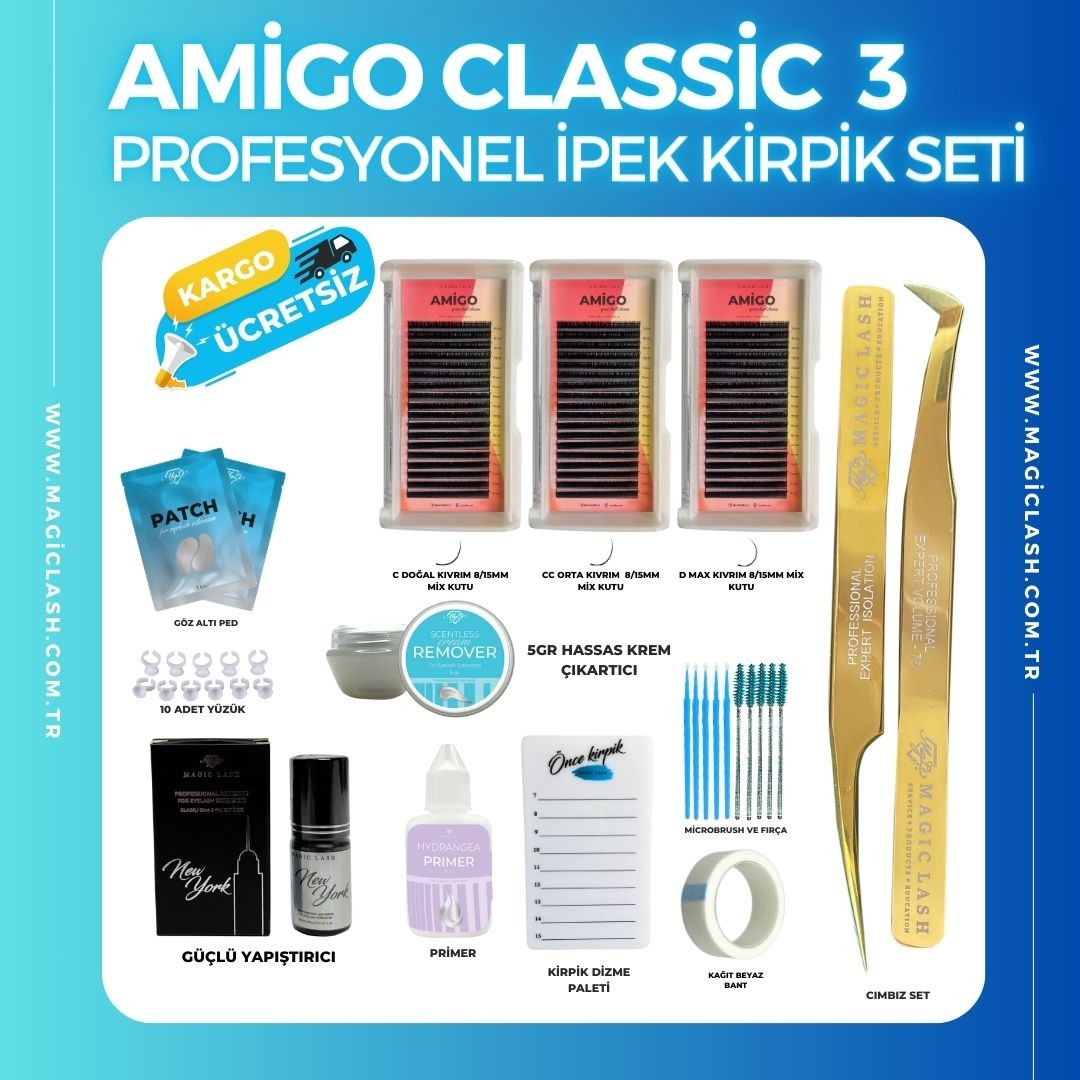 Amigo Classic 3 Kutulu Profesyonel İpek Kirpik Seti