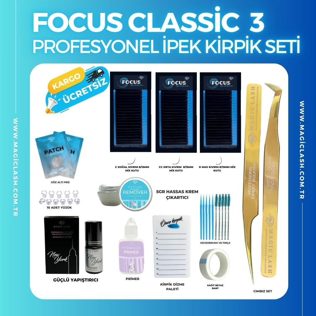 Focus Classic 3 Kutulu Profesyonel İpek Kirpik Seti