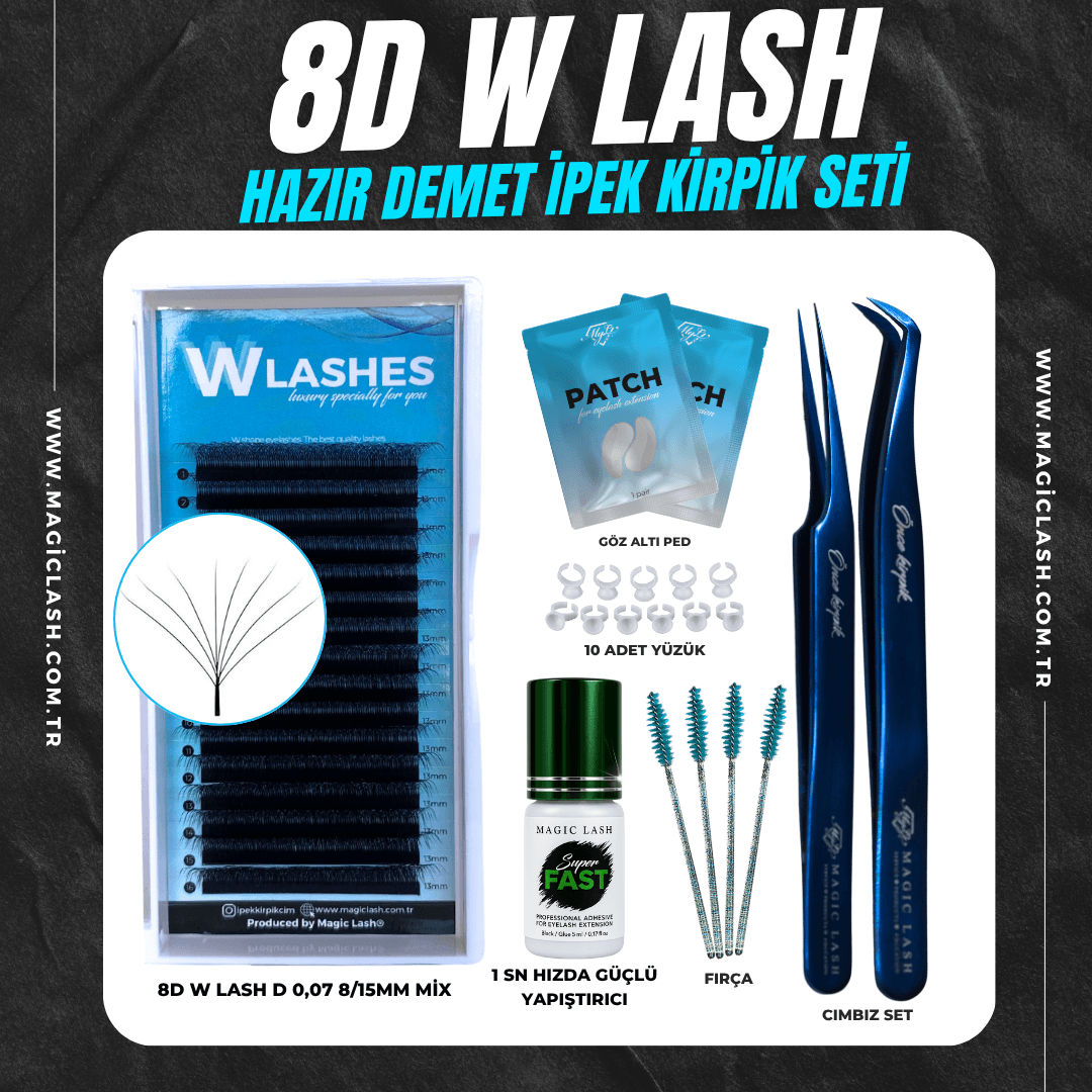 W Lash Hazır Demetli İpek Kirpik Mini Başlangıç Seti - 8D W Lash
