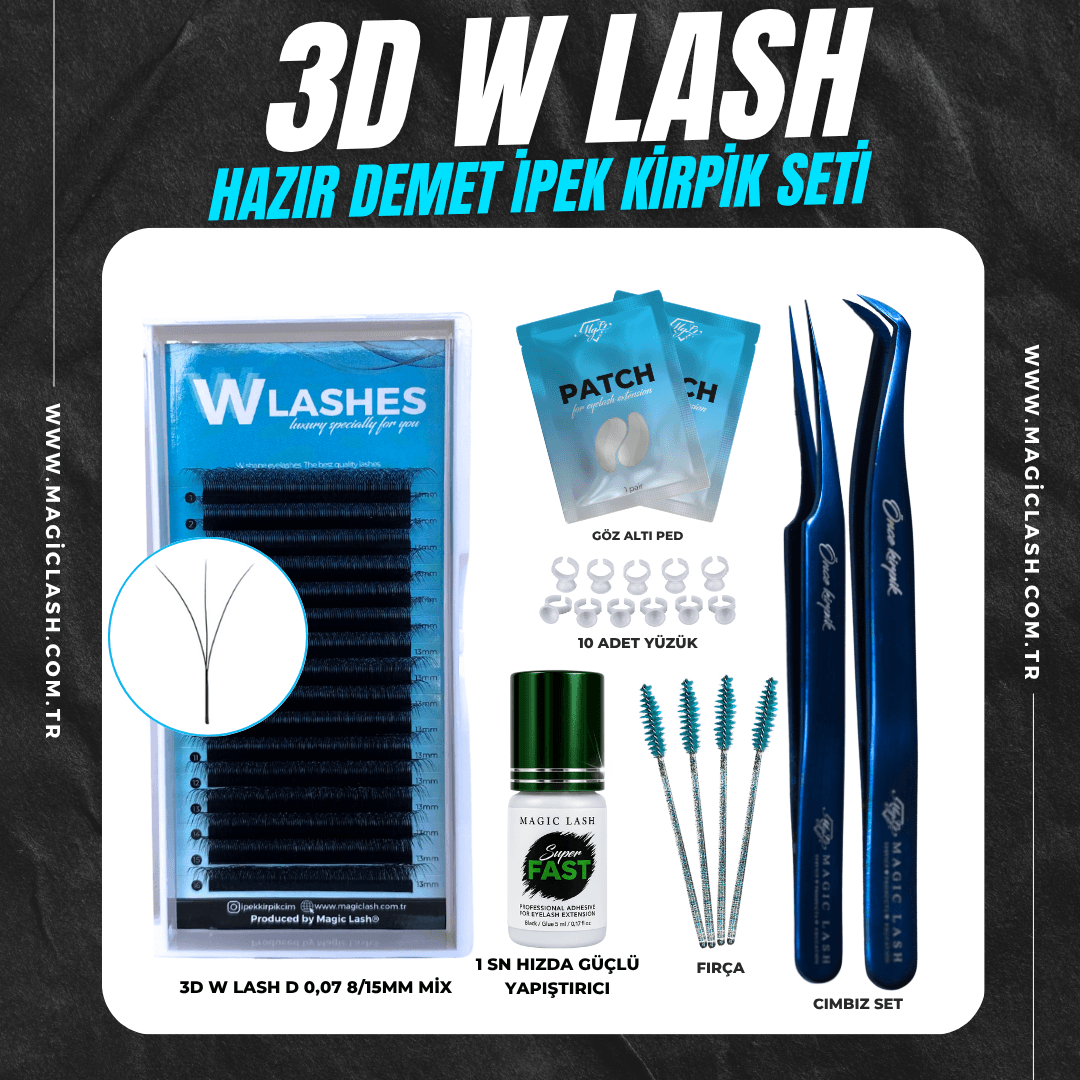 W Lash Hazır Demetli İpek Kirpik Mini Başlangıç Seti - 3D W Lash