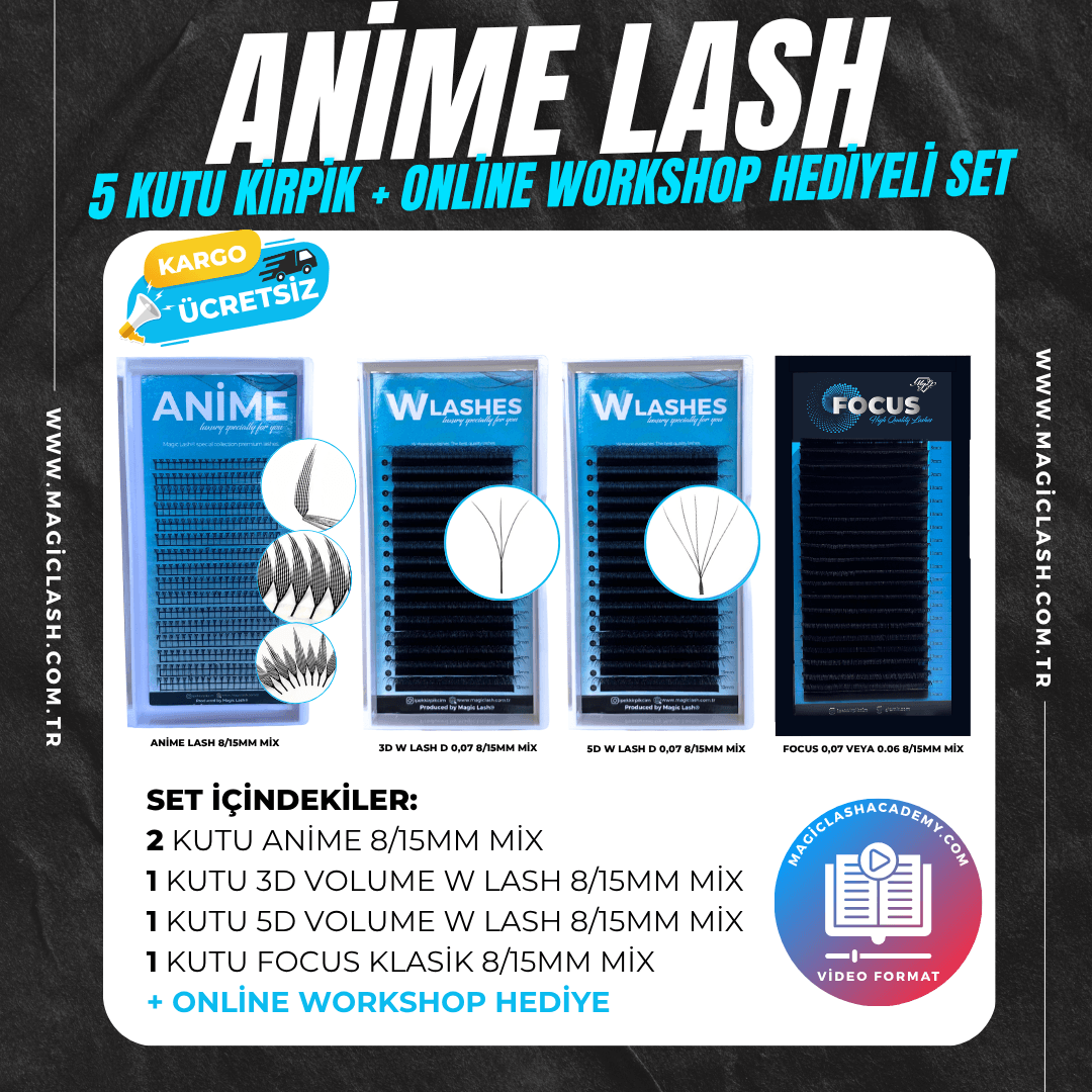 Anime Lash 5 Kutu Kirpik + Online Workshop İpek Kirpik Seti