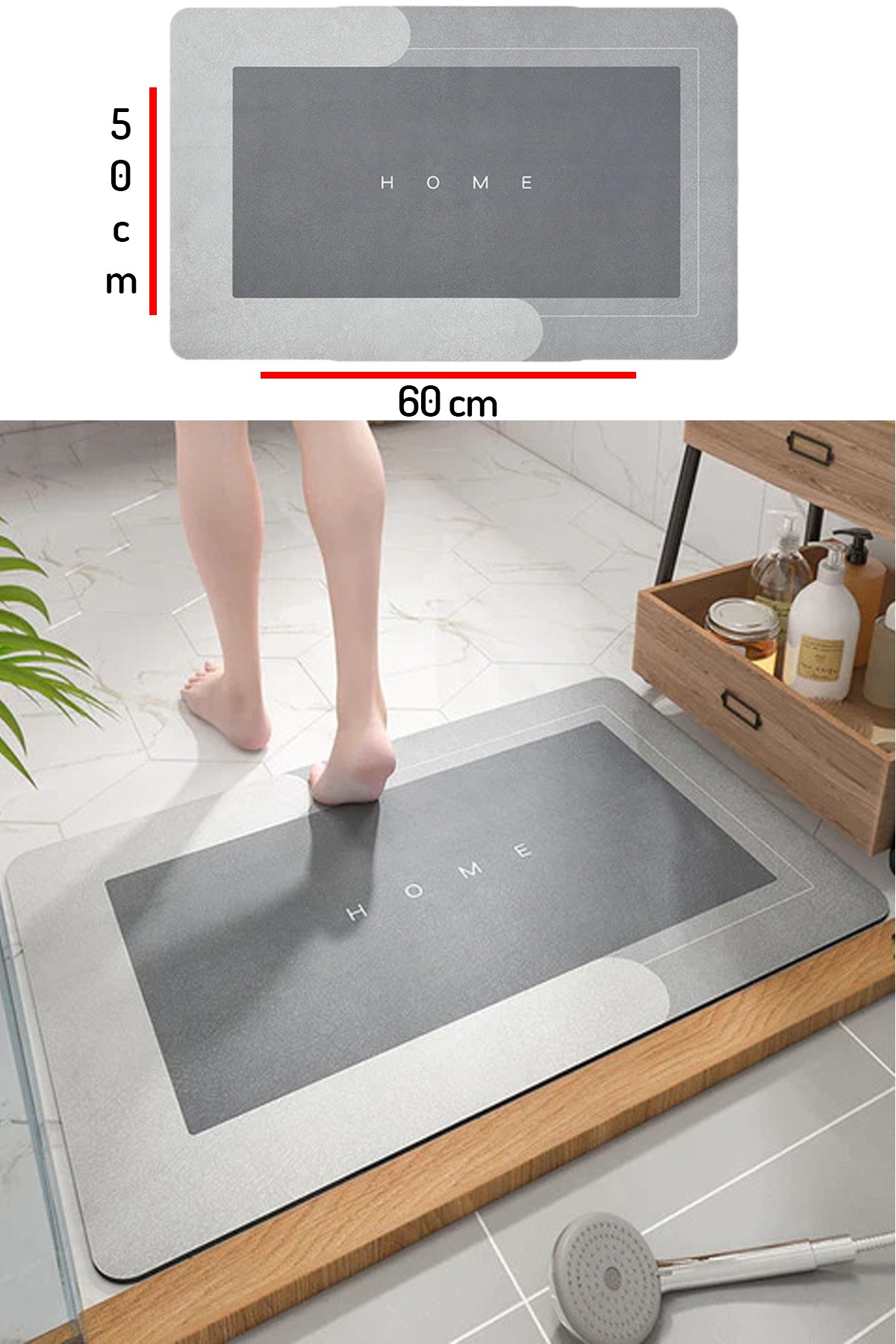 Su Emici Banyo Paspası Kaymaz Tabanlı Su Emici Yapı 50x60cm Kare