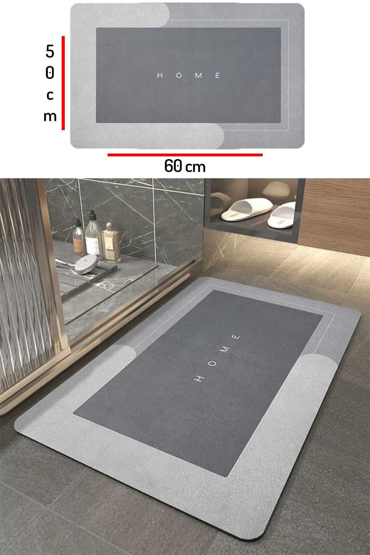 Su Emici Banyo Paspası Kaymaz Tabanlı Su Emici Yapı 50x60cm Kare