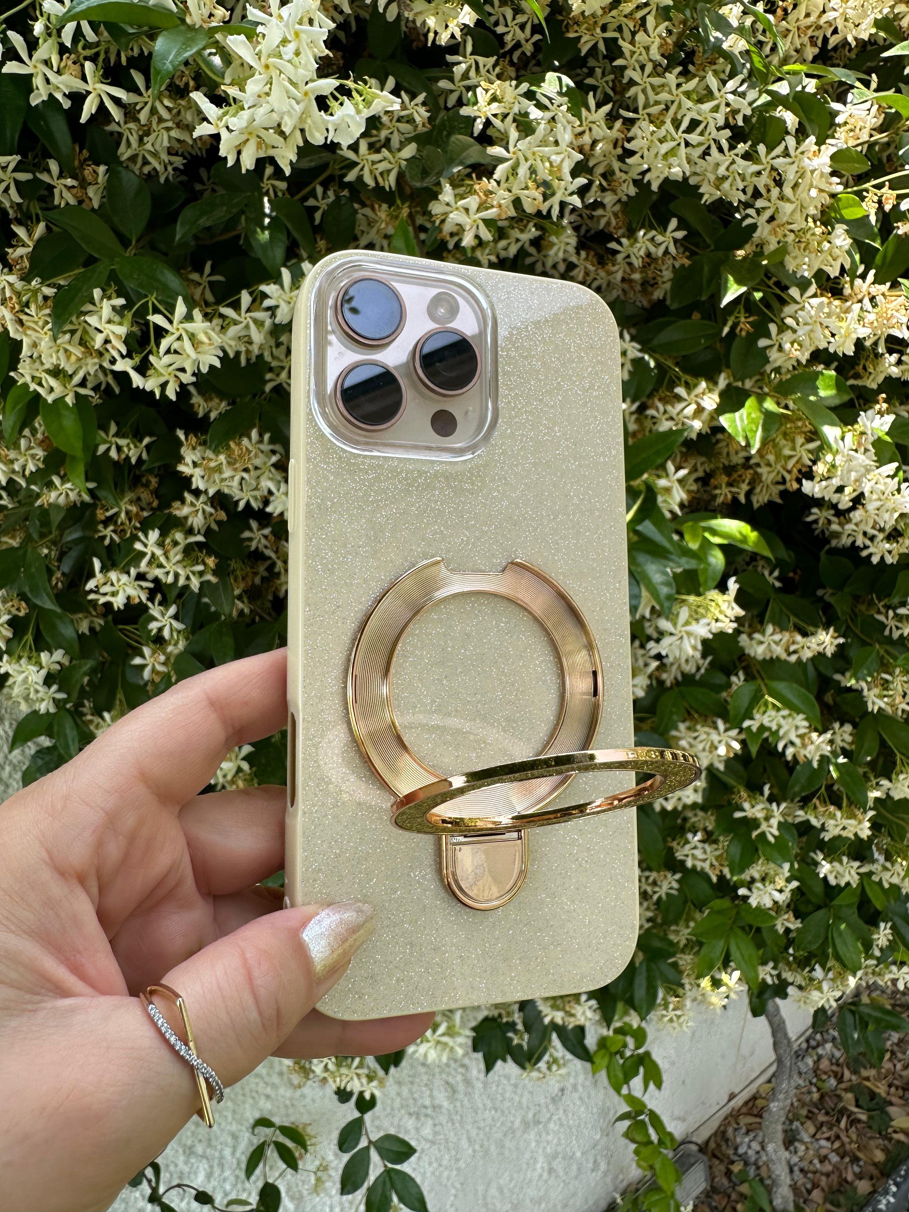Simli Stantlı Magsafe Özellikli Kılıf - Gold