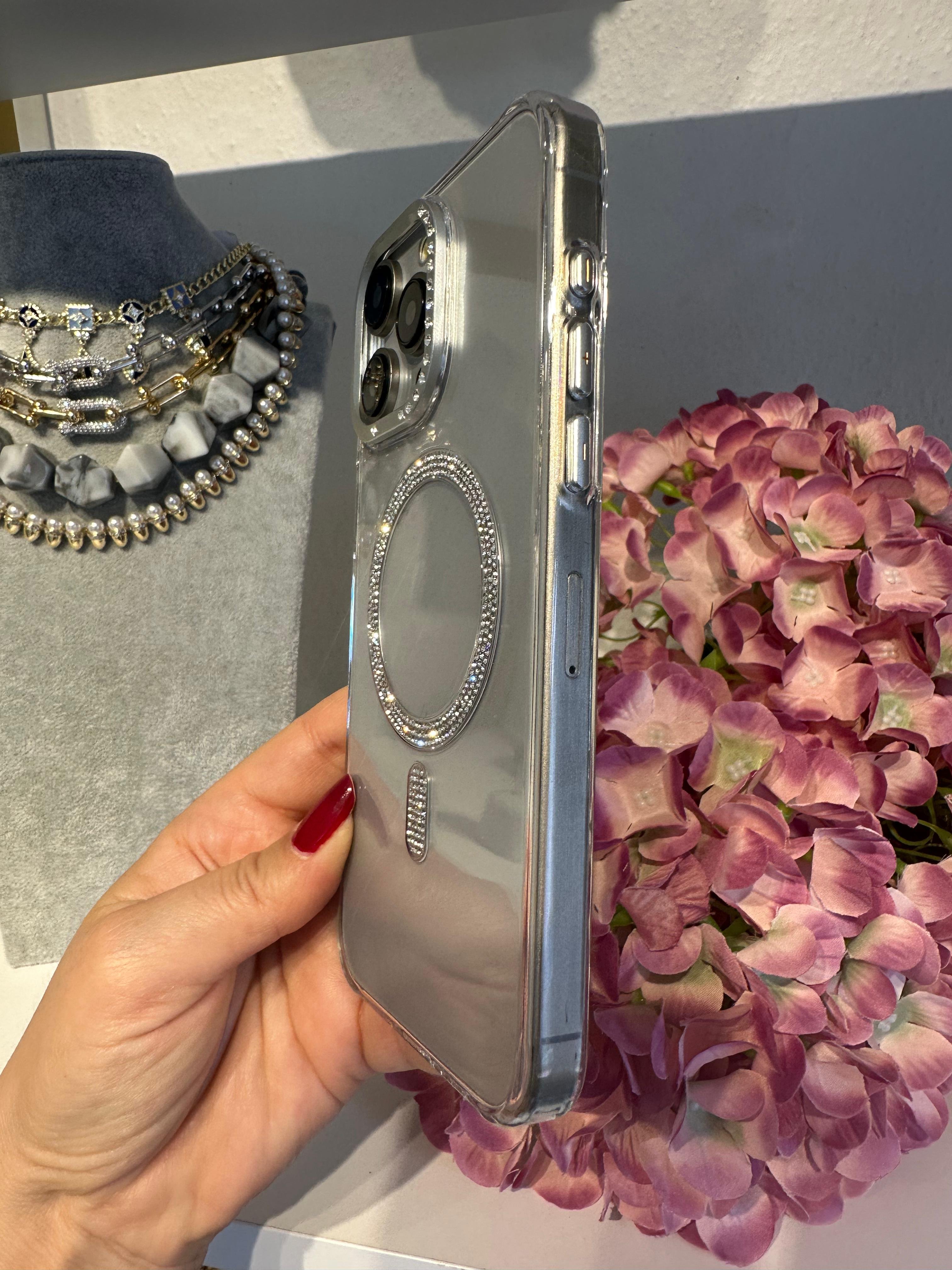 Luxury Taşlı Magsafe Destekli Kılıf - Natürel Titanyum
