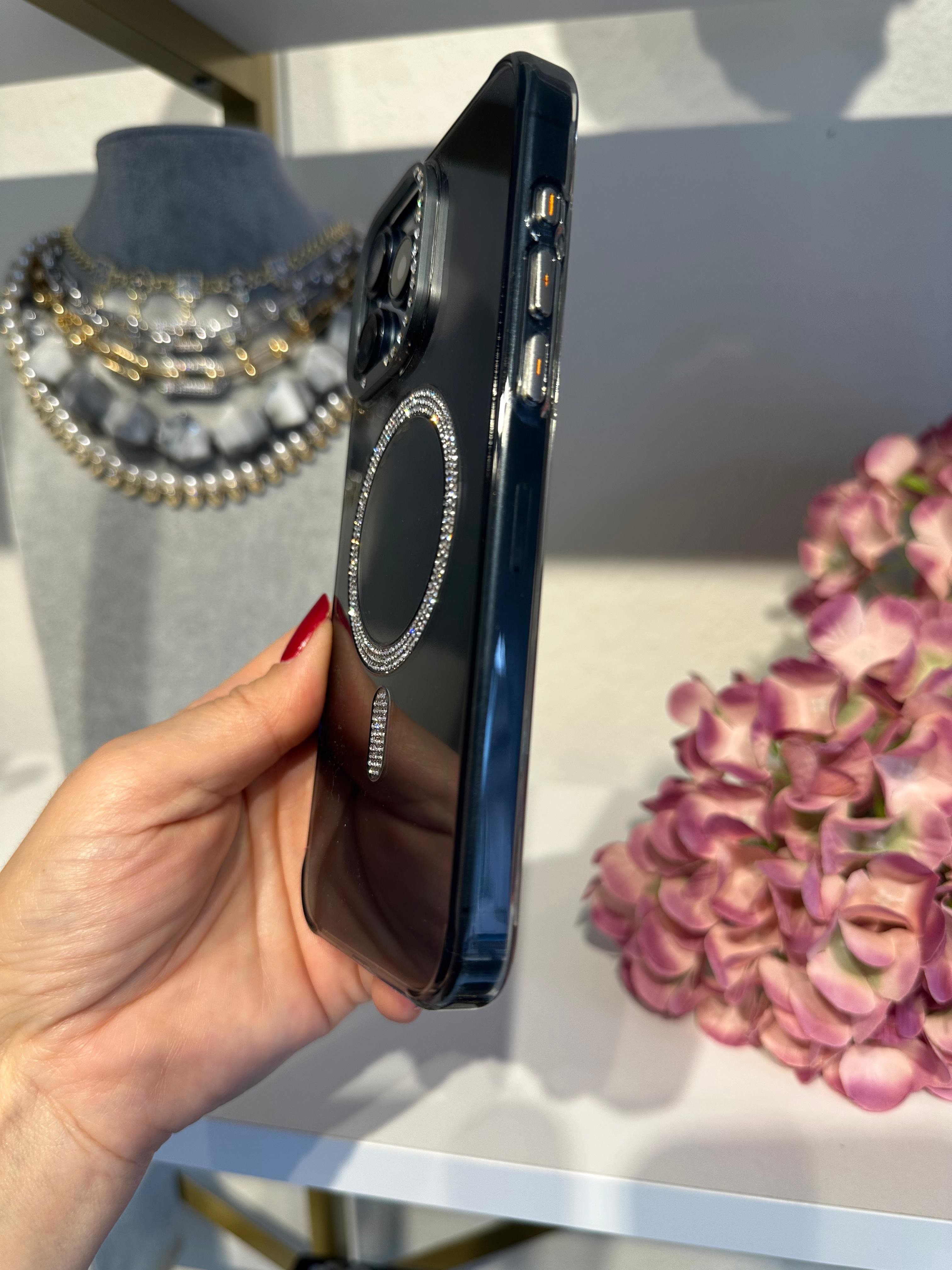 Luxury Taşlı Magsafe Destekli Kılıf - Şeffaf