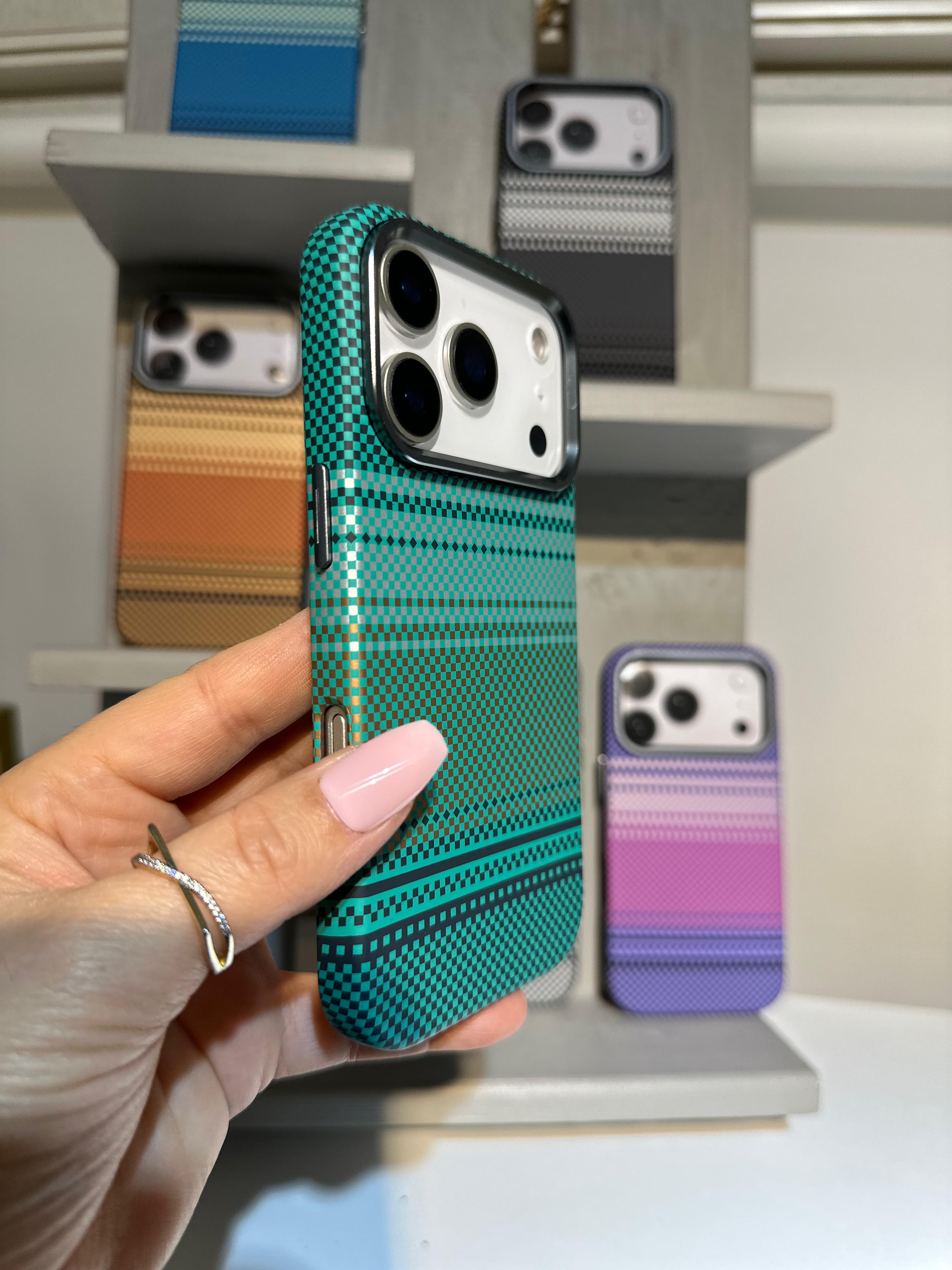 Şerit Dokulu Premium Kılıf - Zümrüt Turkuaz