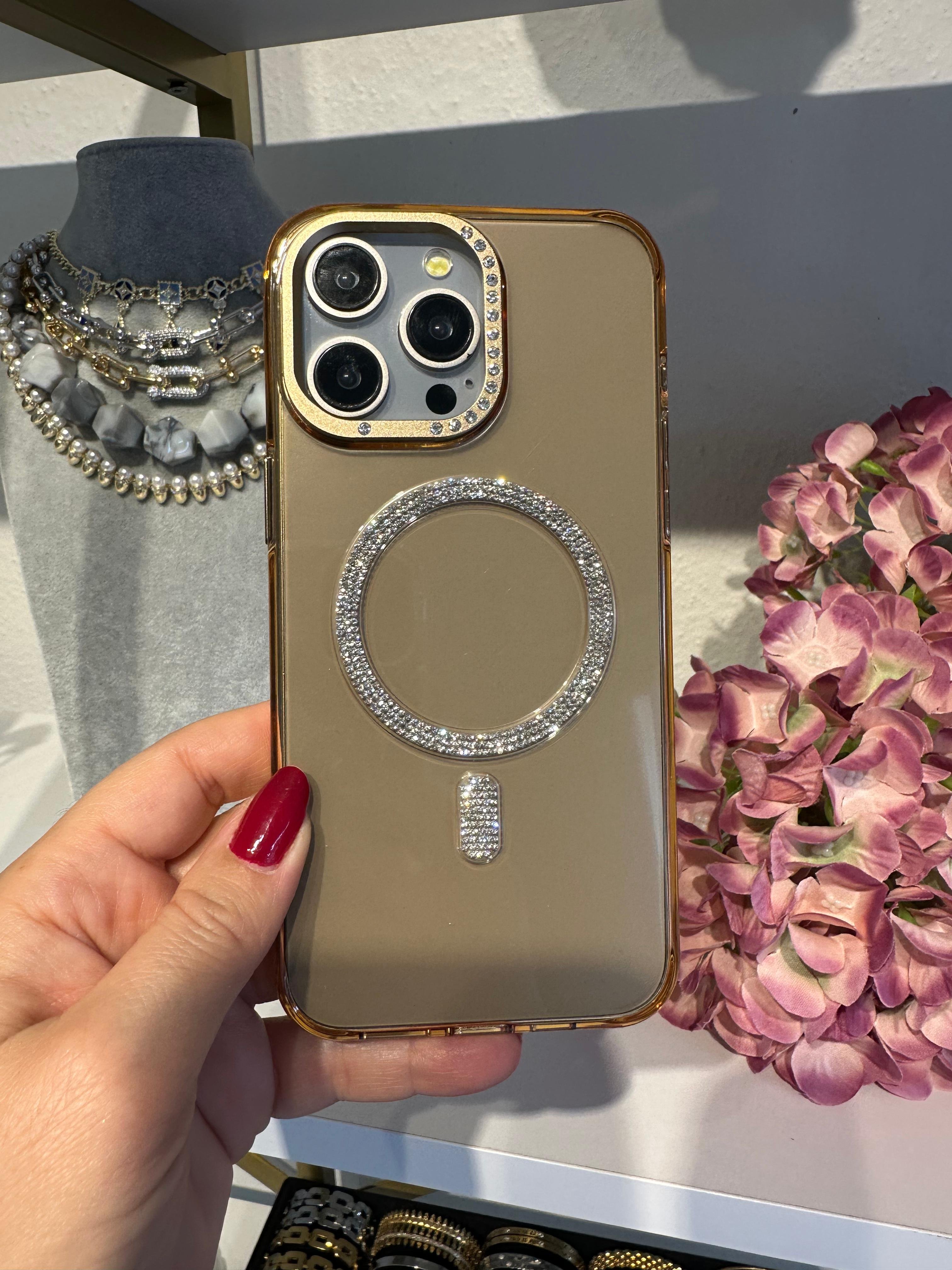 Luxury Taşlı Magsafe Destekli Kılıf - Çöl Titanyum