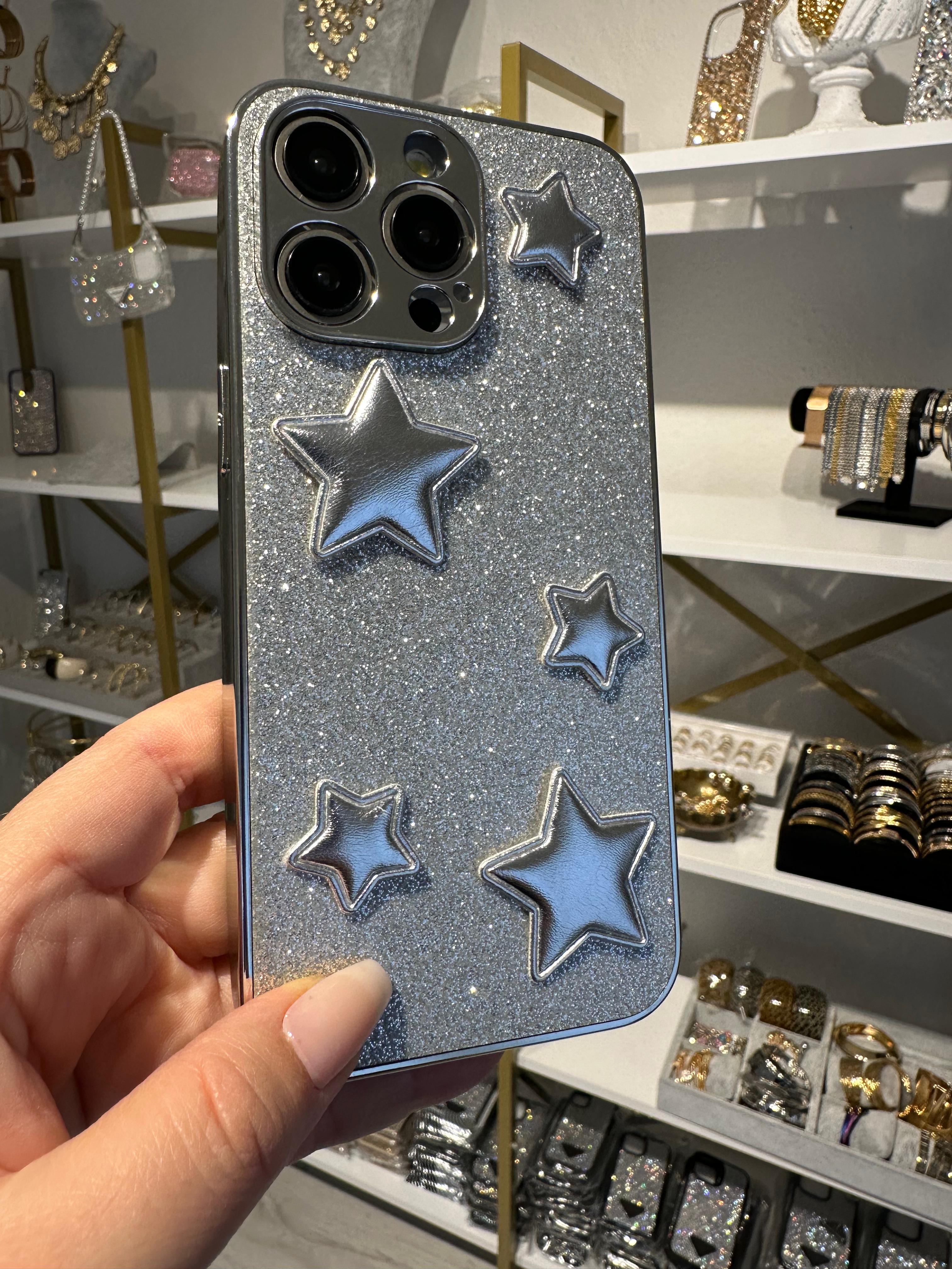 Gümüş Puff Yıldızlı Simli Kılıf