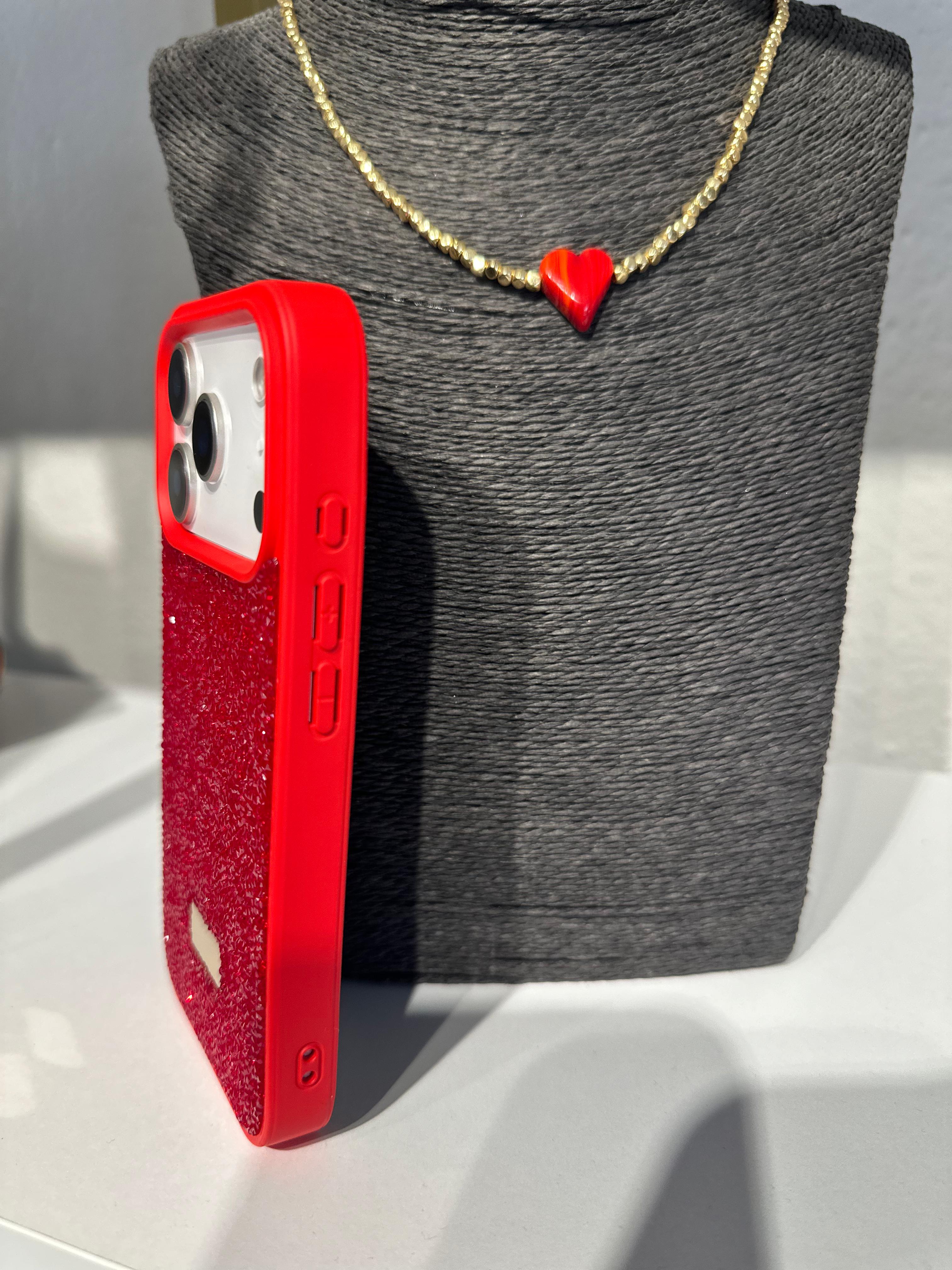 Diamond Simli Kılıf - Kırmızı