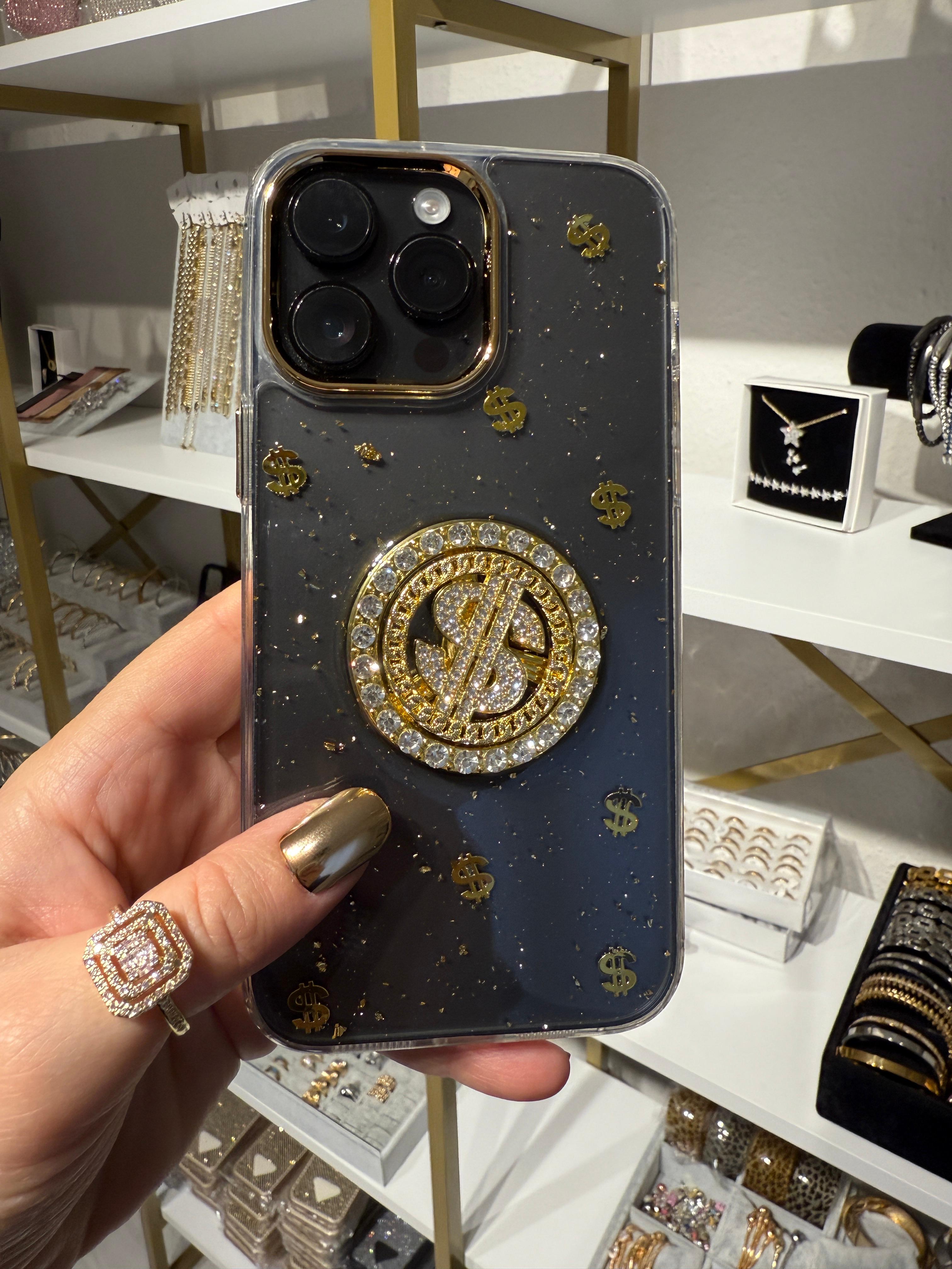 Stres Çarklı Dolar Figürlü Taşlı Simli Şeffaf Kılıf