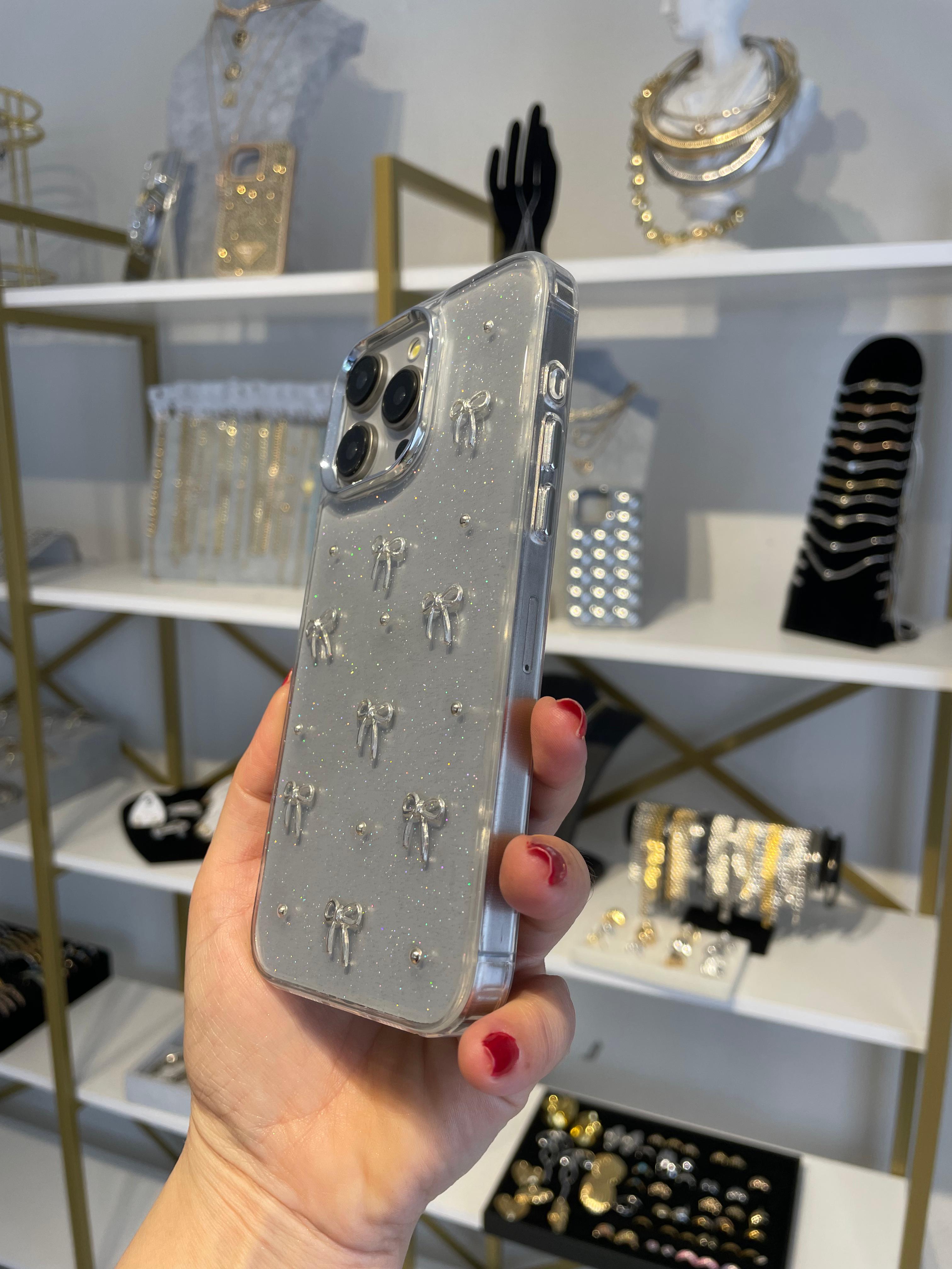 Fiyonklu Simli Şeffaf Kılıf