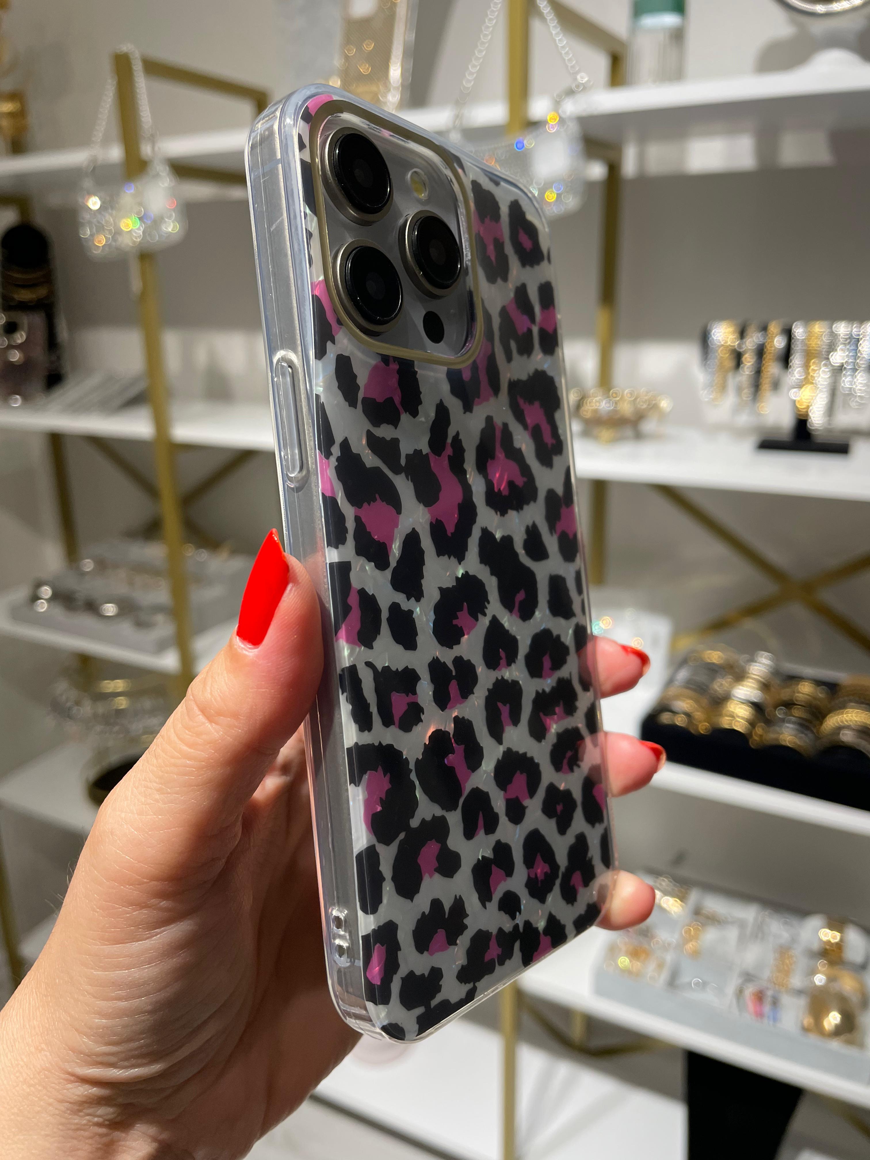 Sedefli Pembe Siyah Leopar Kılıf