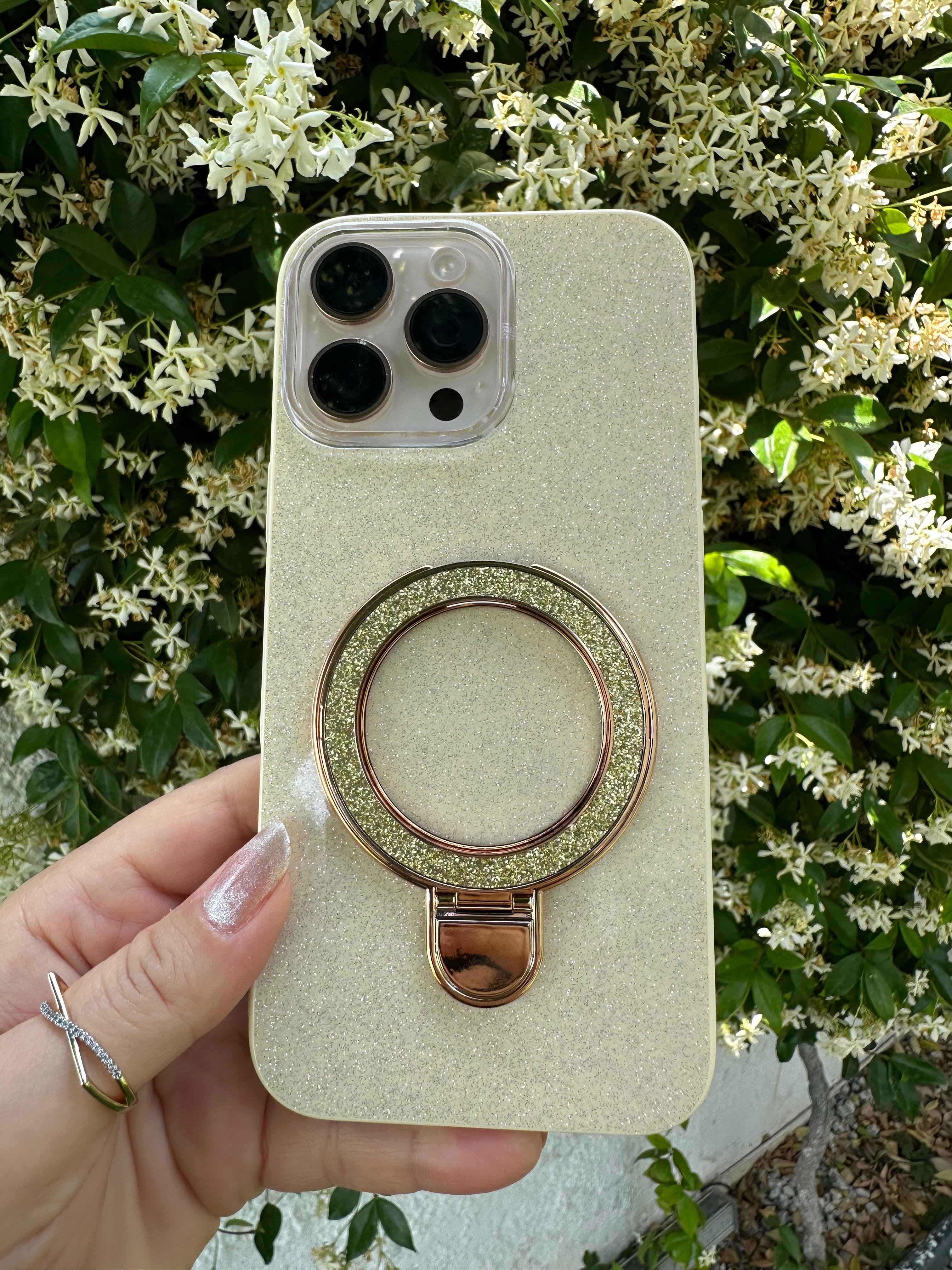 Simli Stantlı Magsafe Özellikli Kılıf - Gold