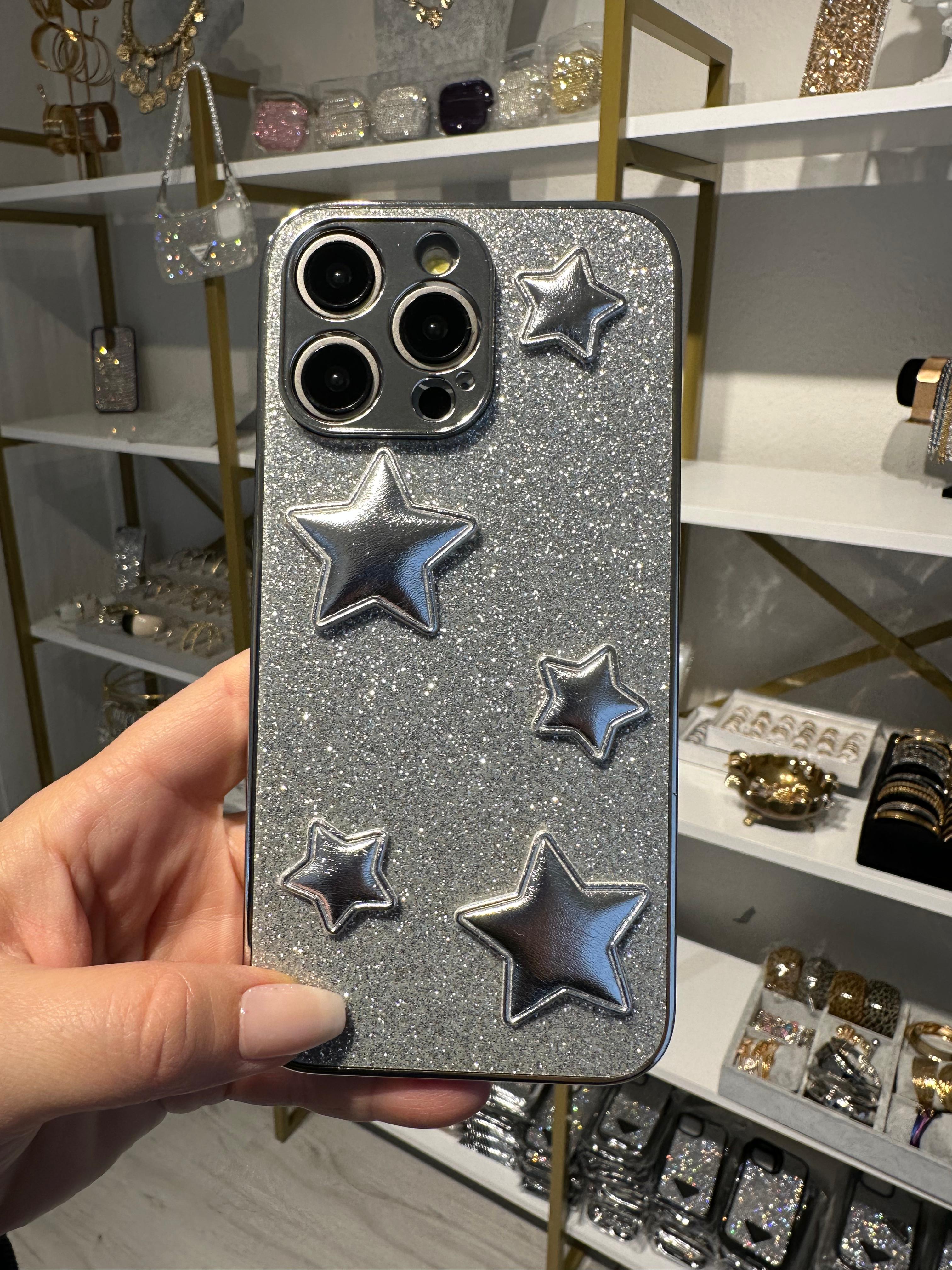 Gümüş Puff Yıldızlı Simli Kılıf