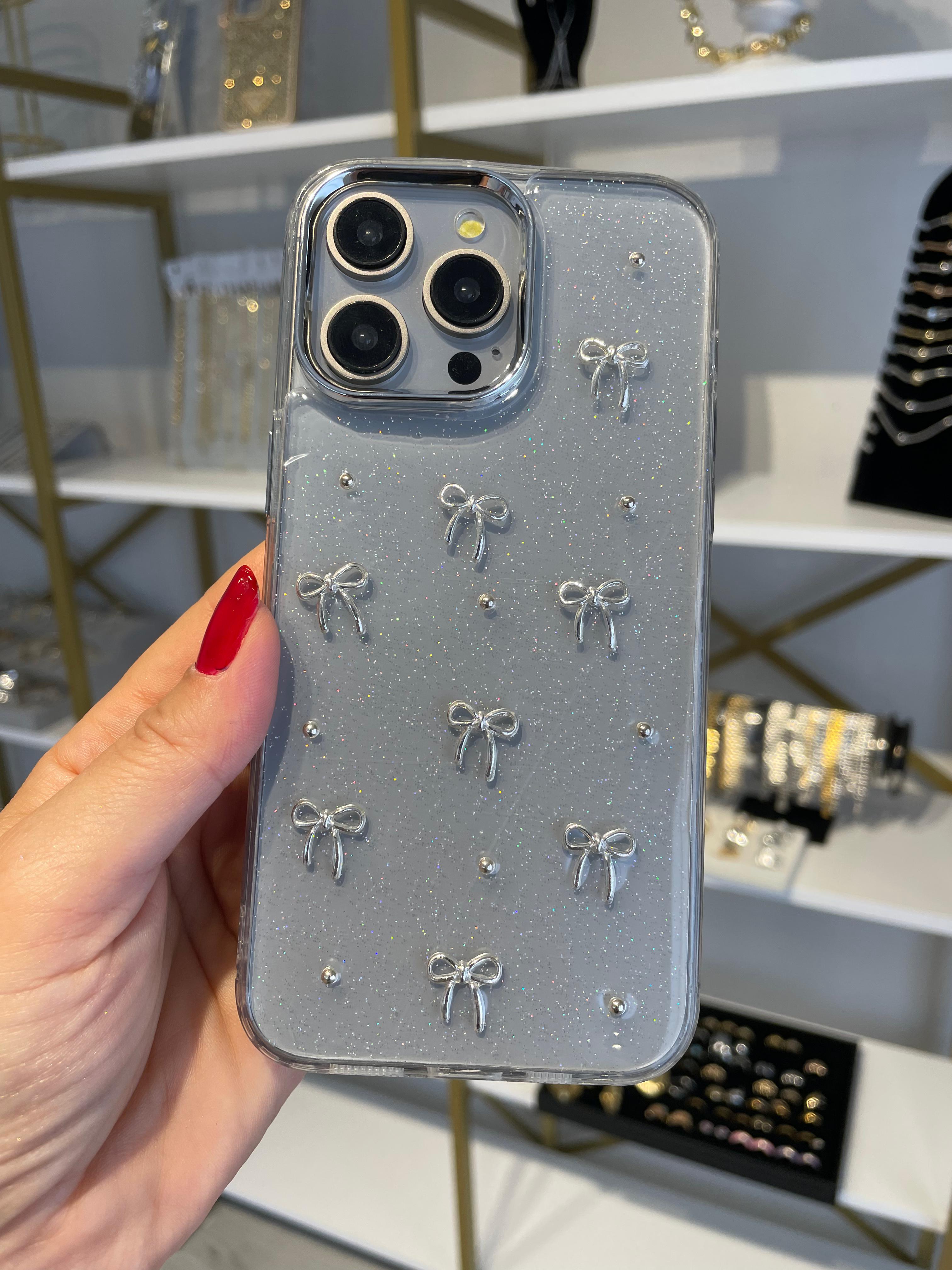 Fiyonklu Simli Şeffaf Kılıf