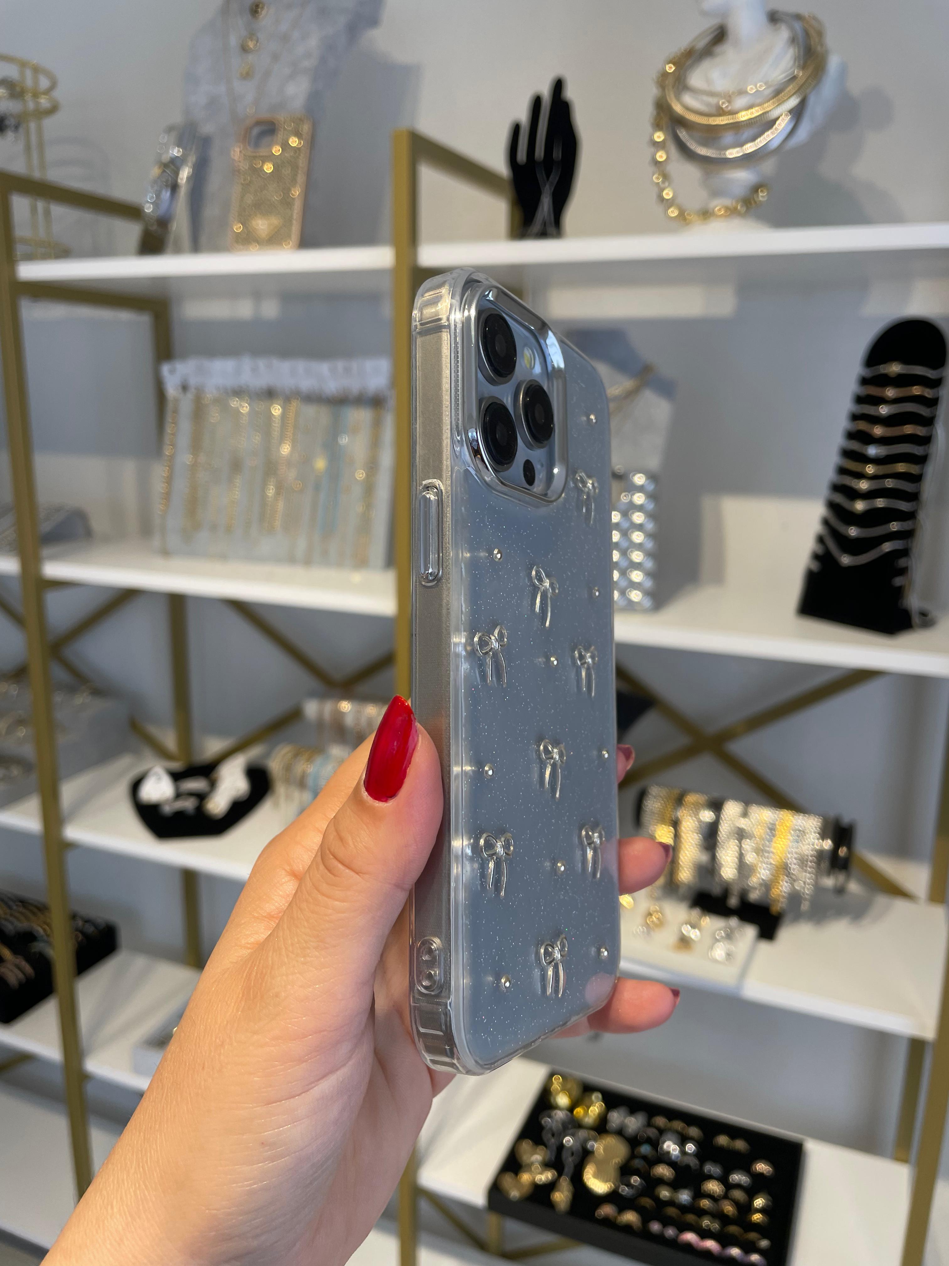 Fiyonklu Simli Şeffaf Kılıf