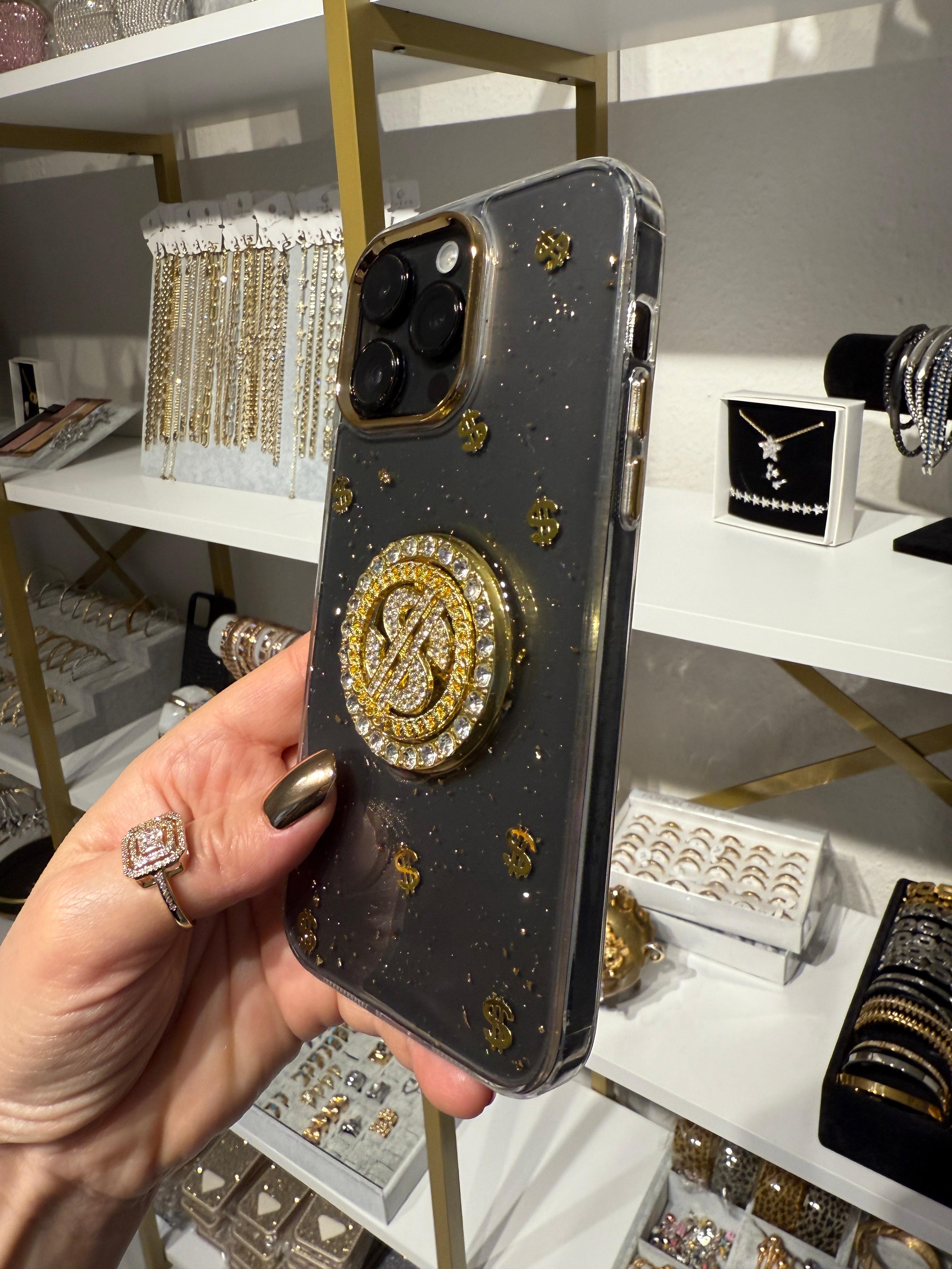 Stres Çarklı Dolar Figürlü Taşlı Simli Şeffaf Kılıf