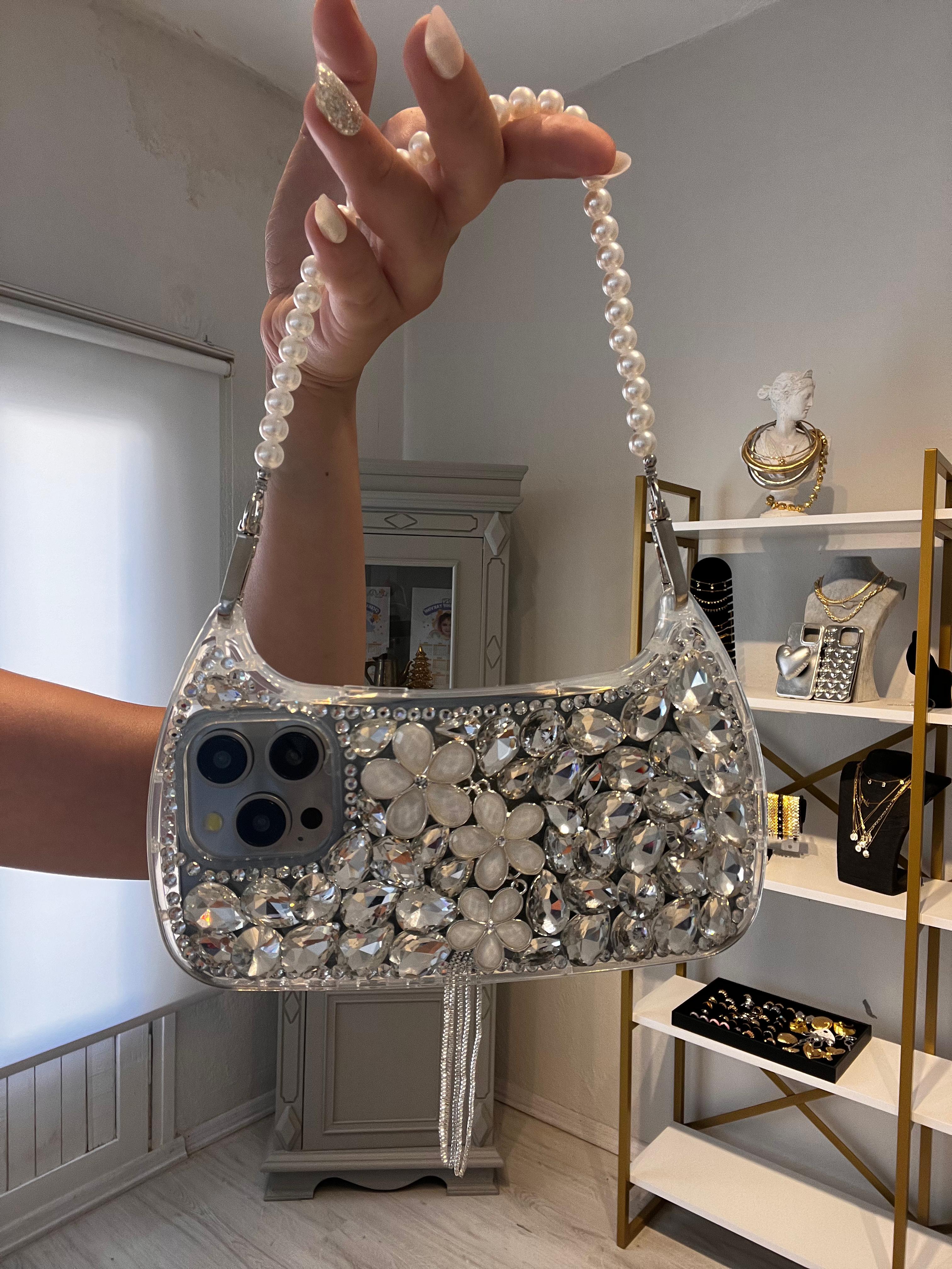 Çiçekli Taşlı Çanta Kılıf