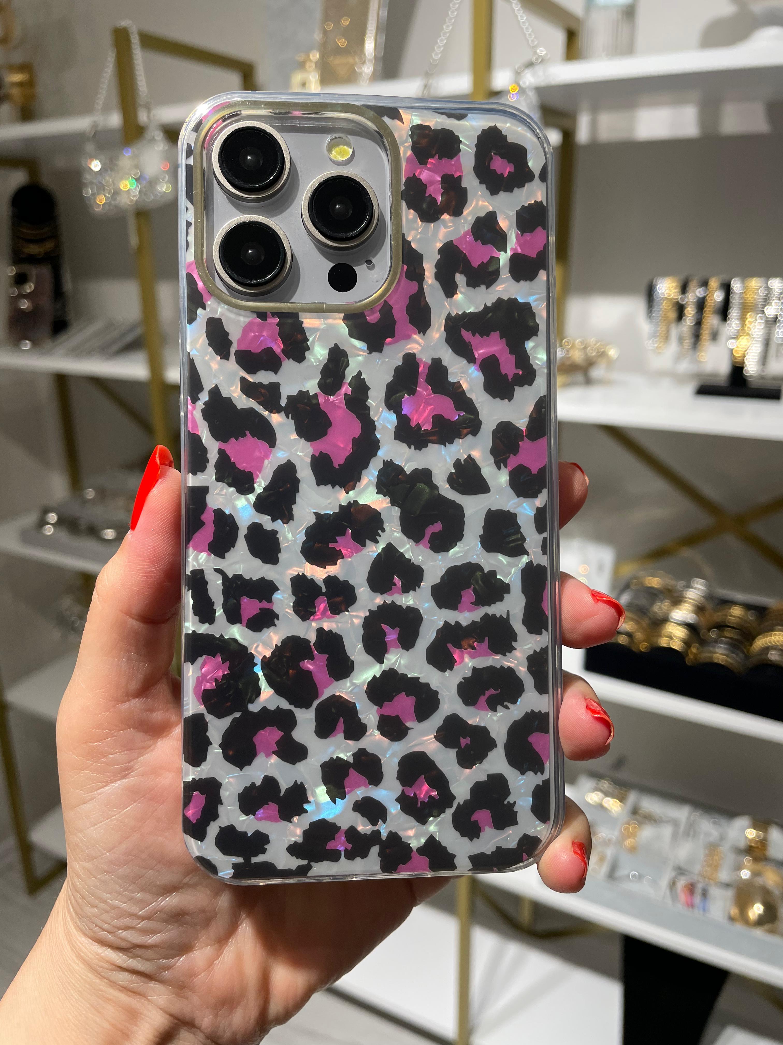 Sedefli Pembe Siyah Leopar Kılıf