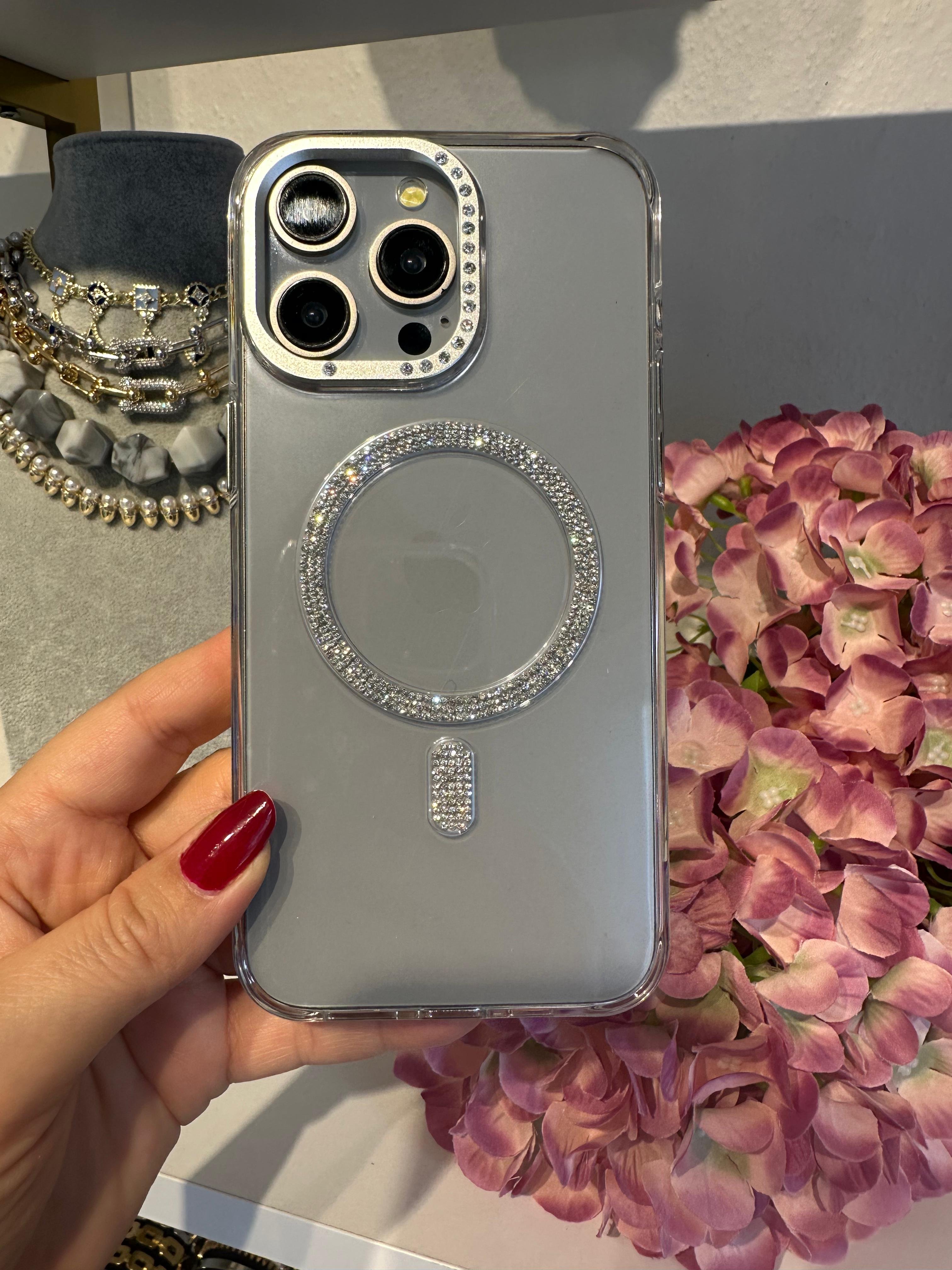Luxury Taşlı Magsafe Destekli Kılıf - Natürel Titanyum