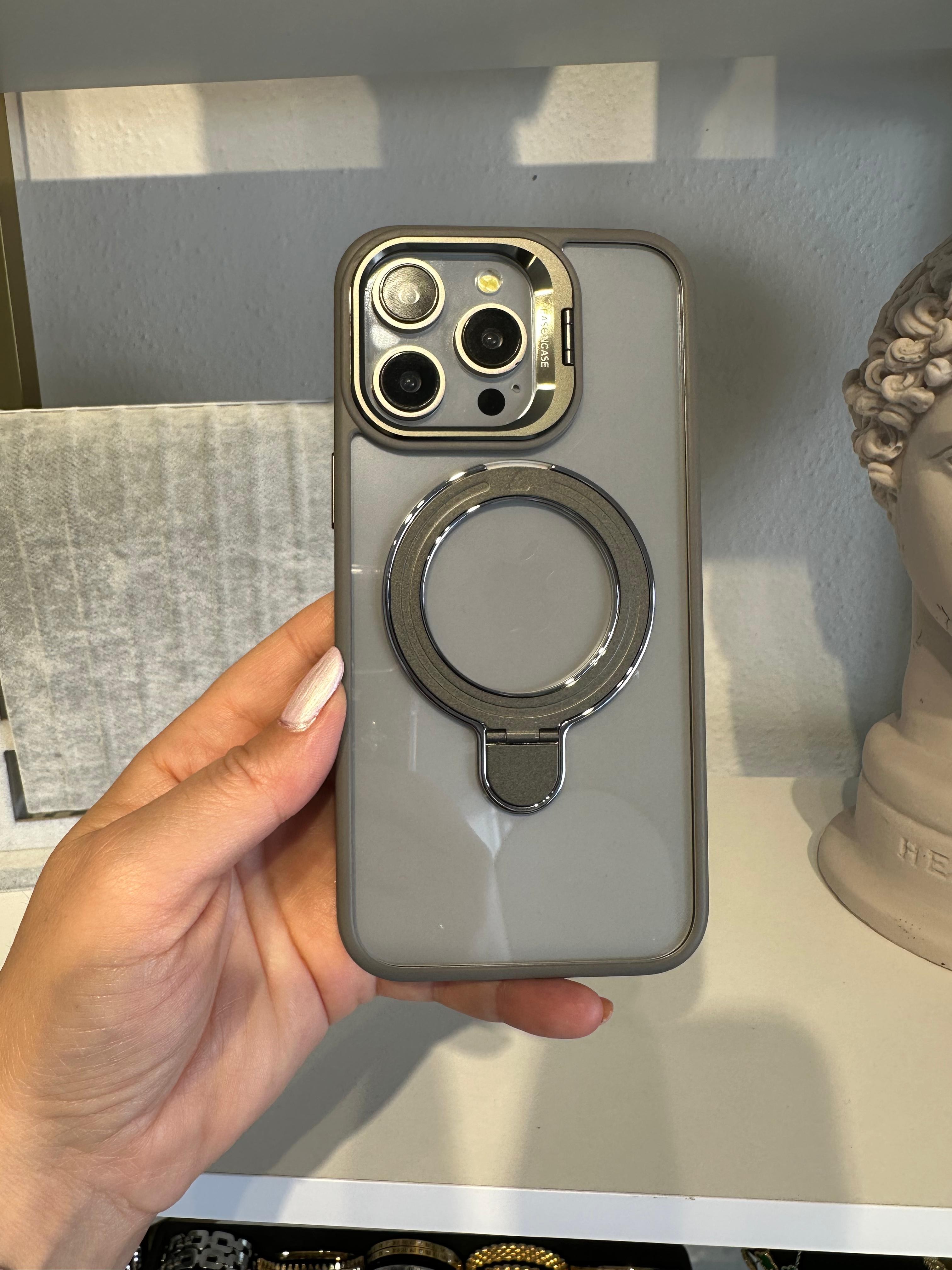 Çift Stantlı Magsafe Destekli Şeffaf Kılıf - Gri
