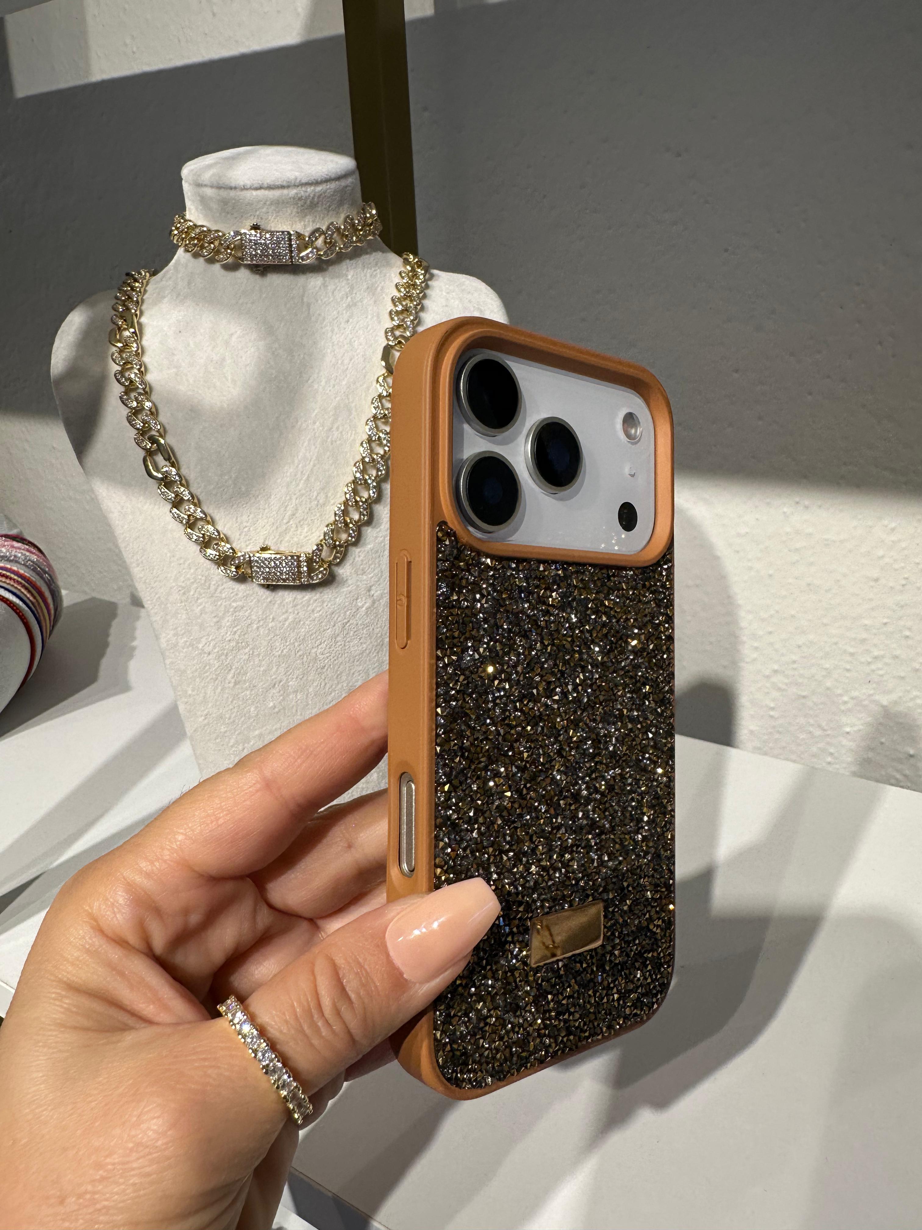 Diamond Simli Kılıf - Kahverengi