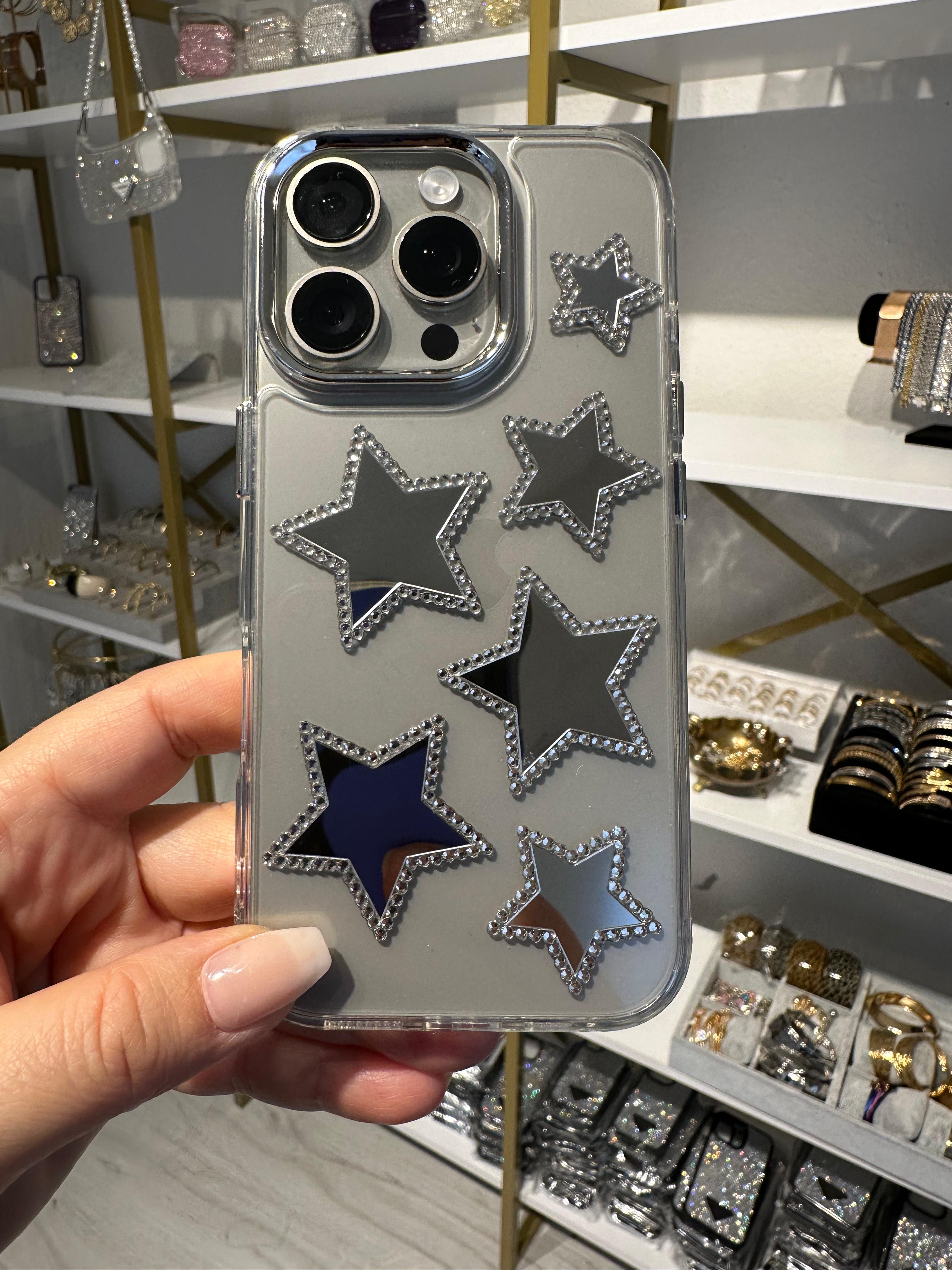 Aynalı yıldızlı taşlı şeffaf kılıf