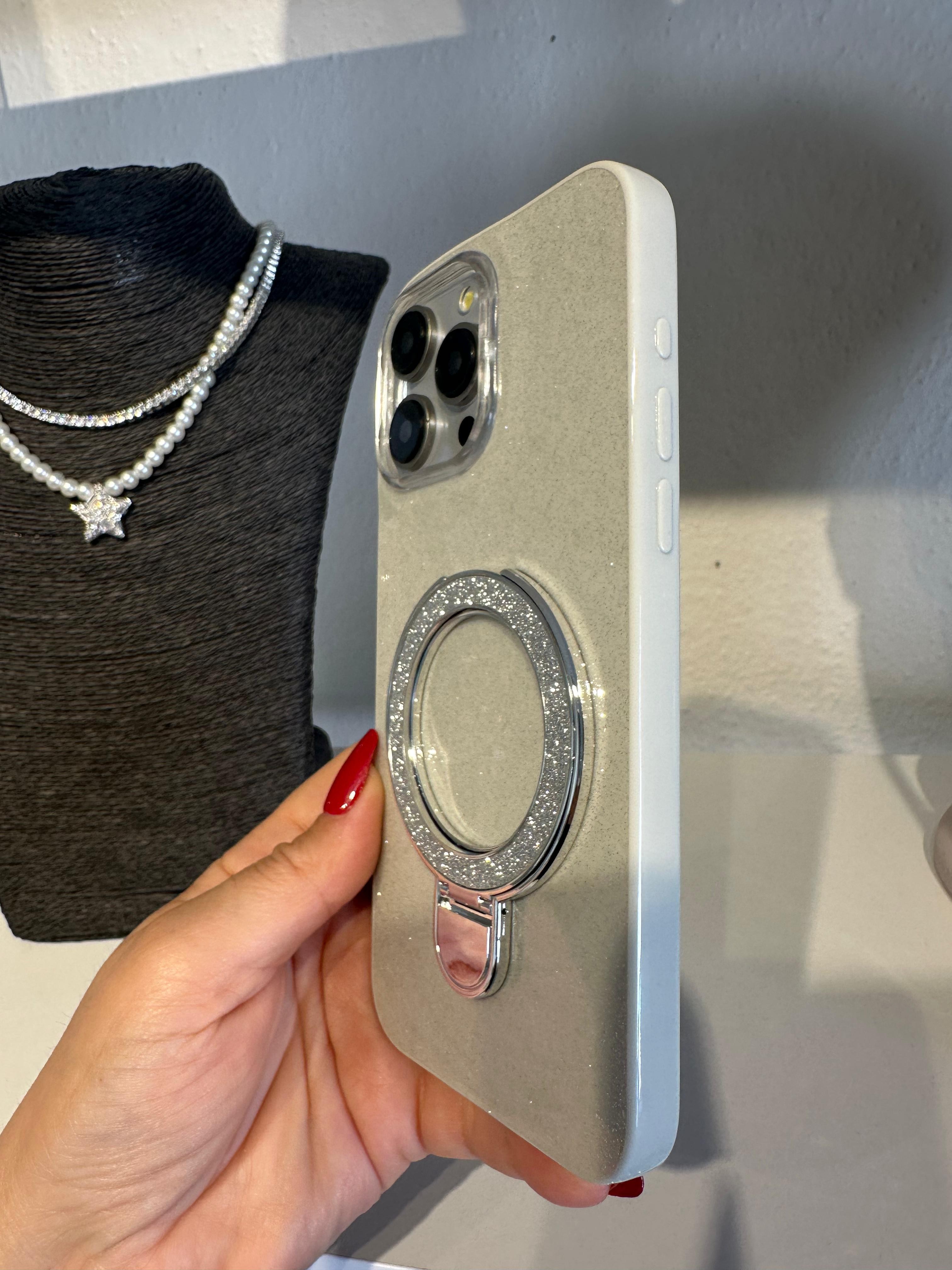 Simli Stantlı Magsafe Özellikli Kılıf - Gümüş