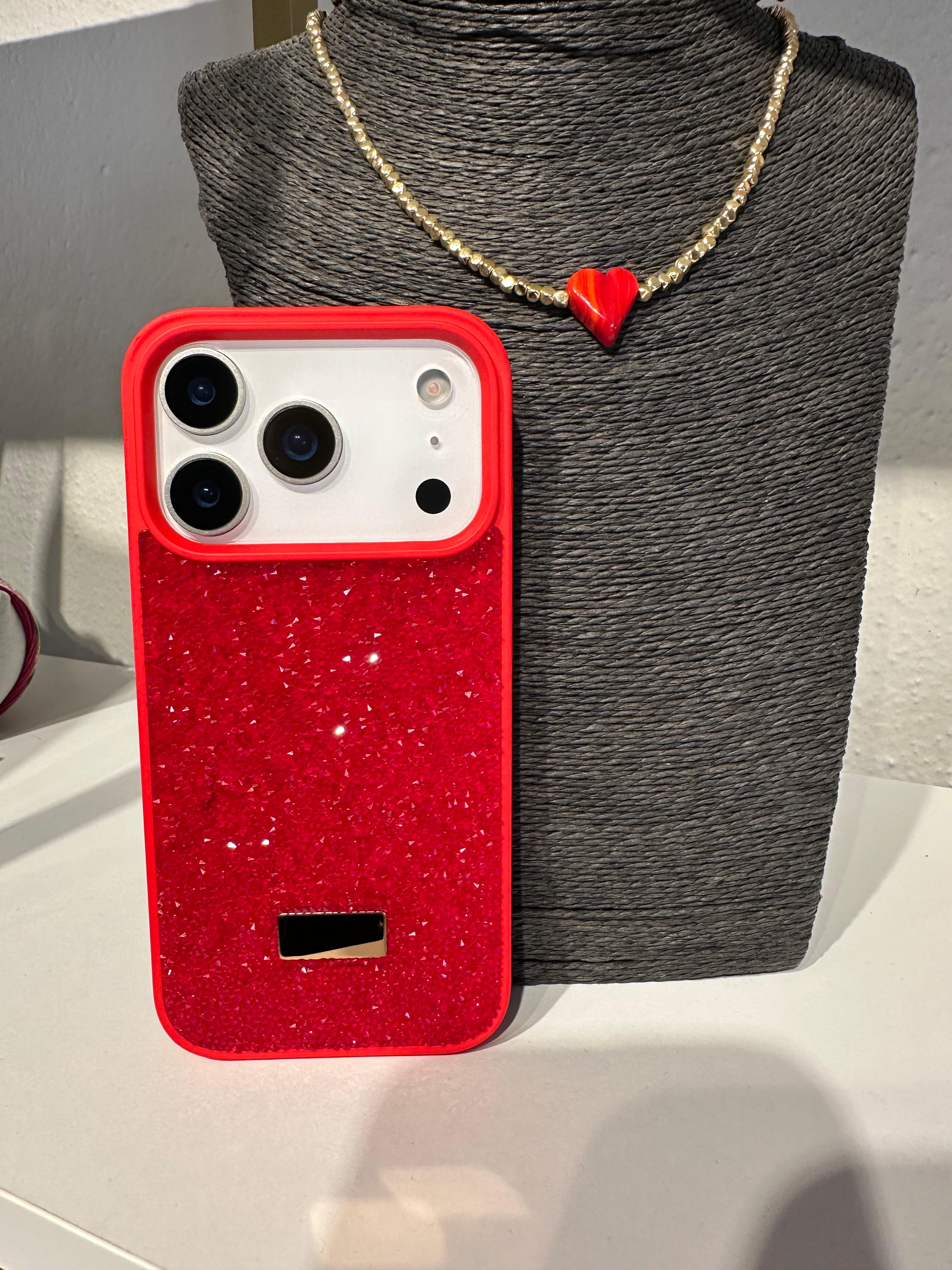 Diamond Simli Kılıf - Kırmızı